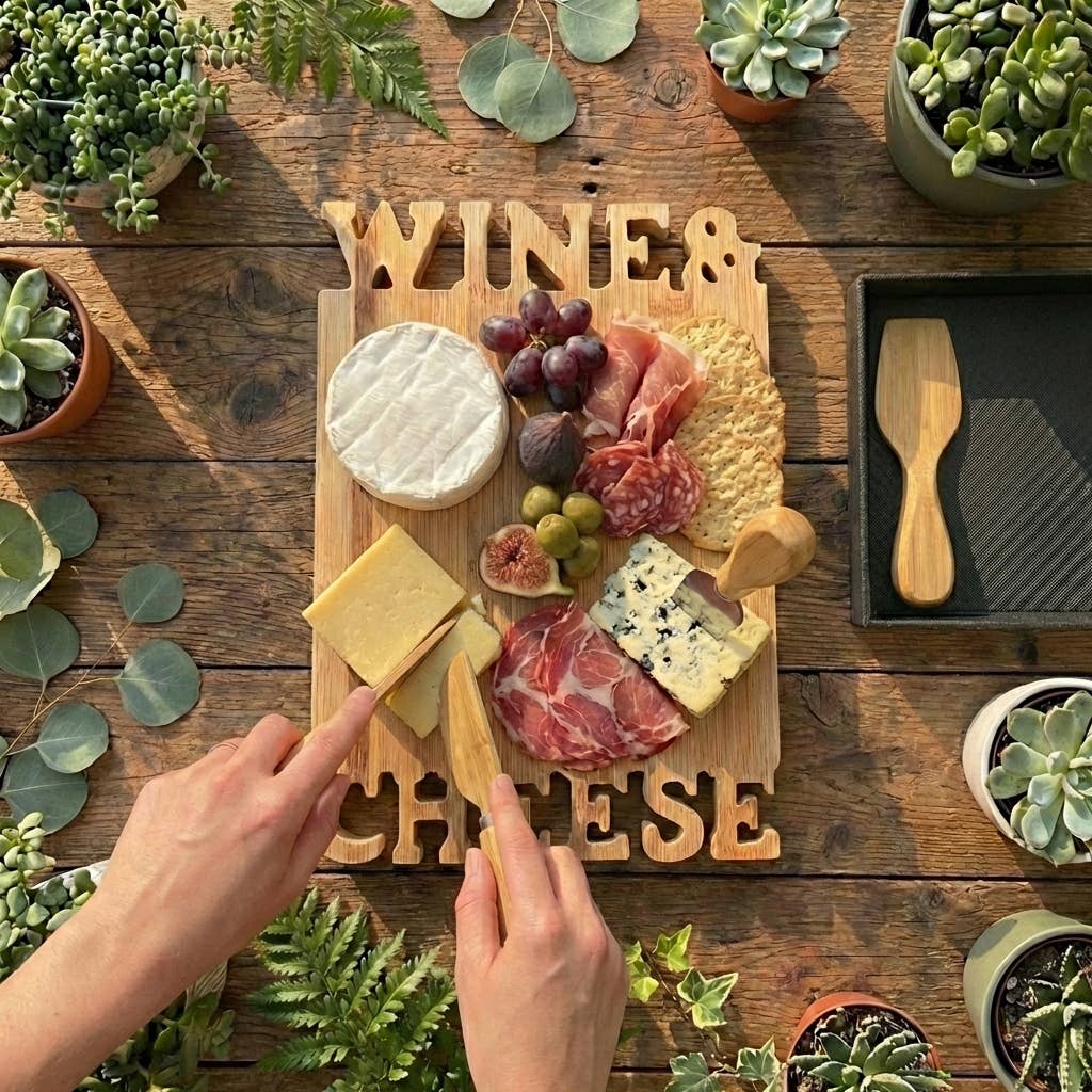 Wine & Cheese Cutting Board and Knife Bundle