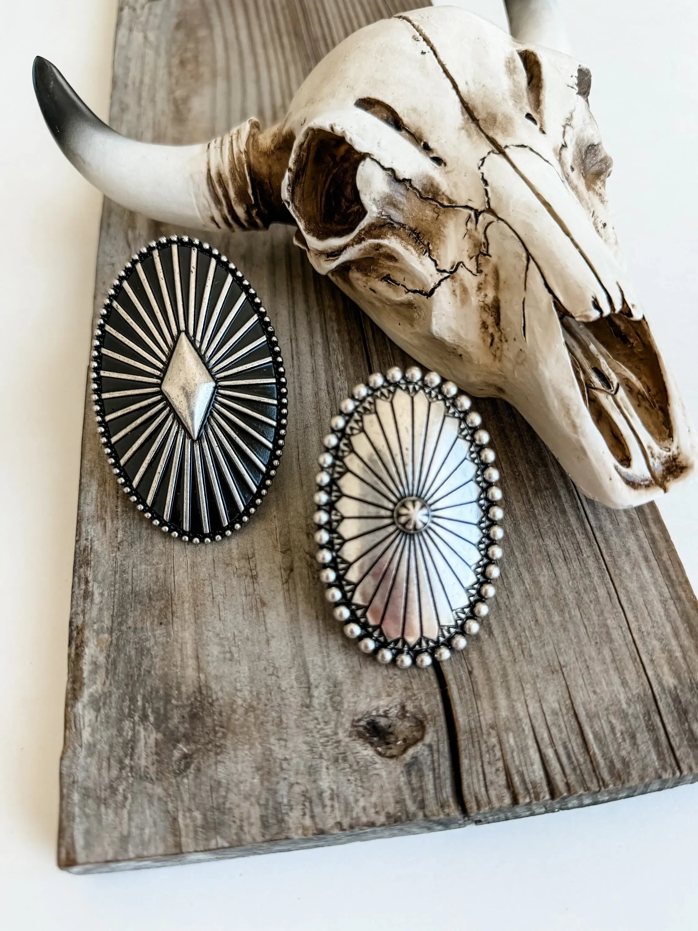 Western Large Concho Stone Cuff Ring 
