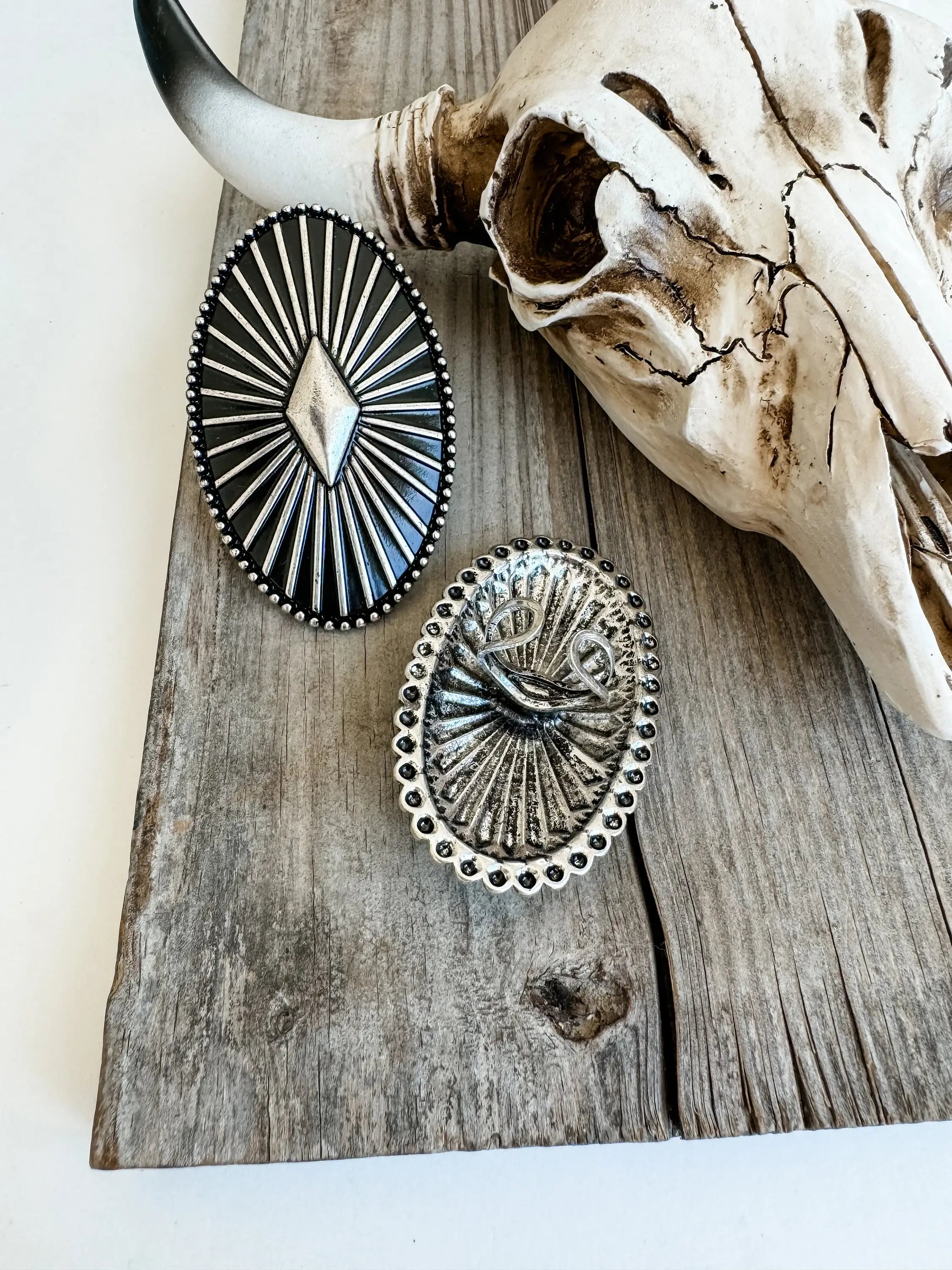 Western Large Concho Stone Cuff Ring 