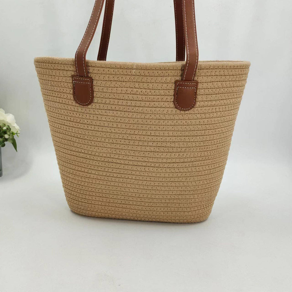 Women's Cotton Rope Woven Korean Style Shoulder Tote Bag