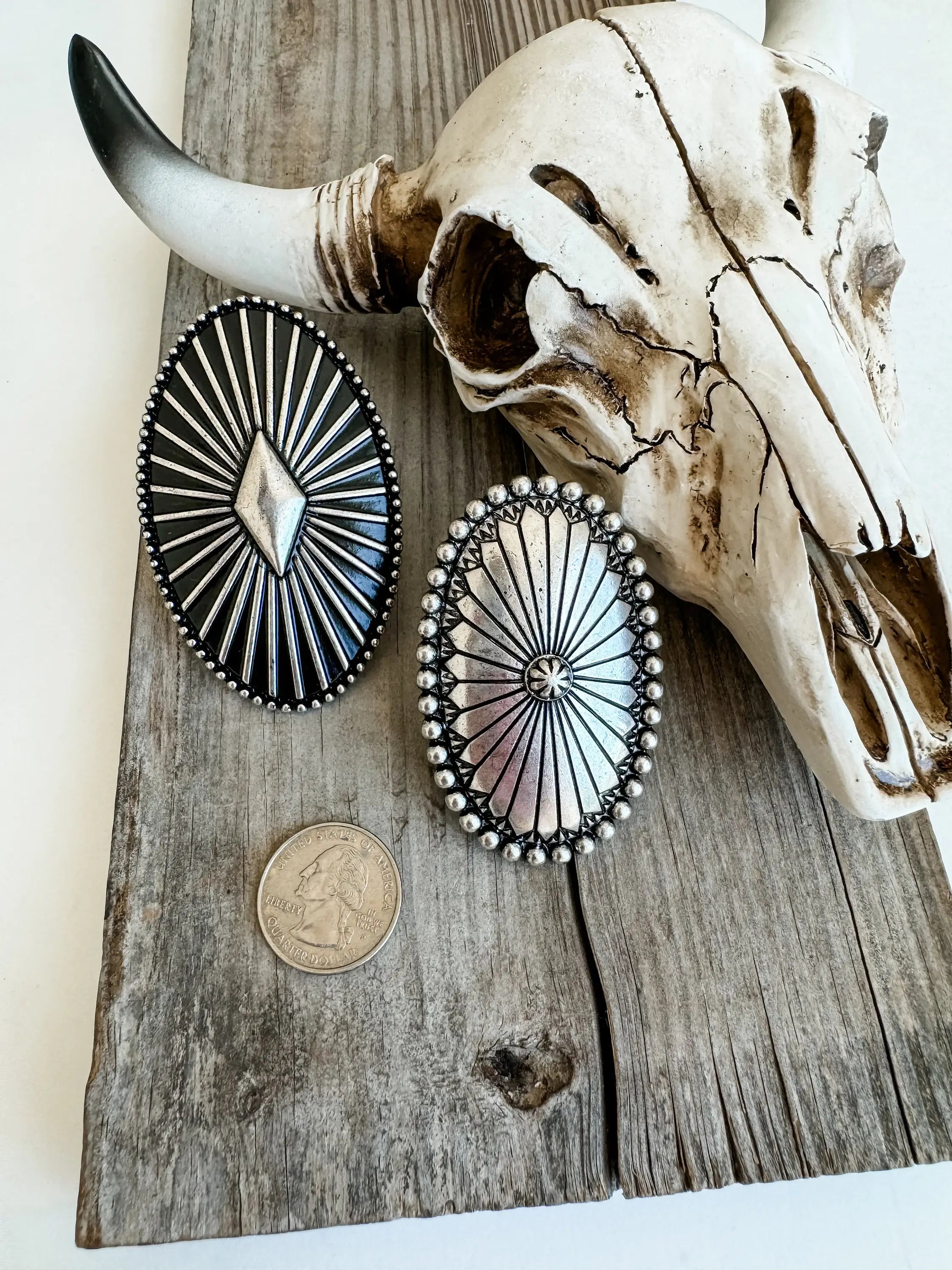 Western Large Concho Stone Cuff Ring 