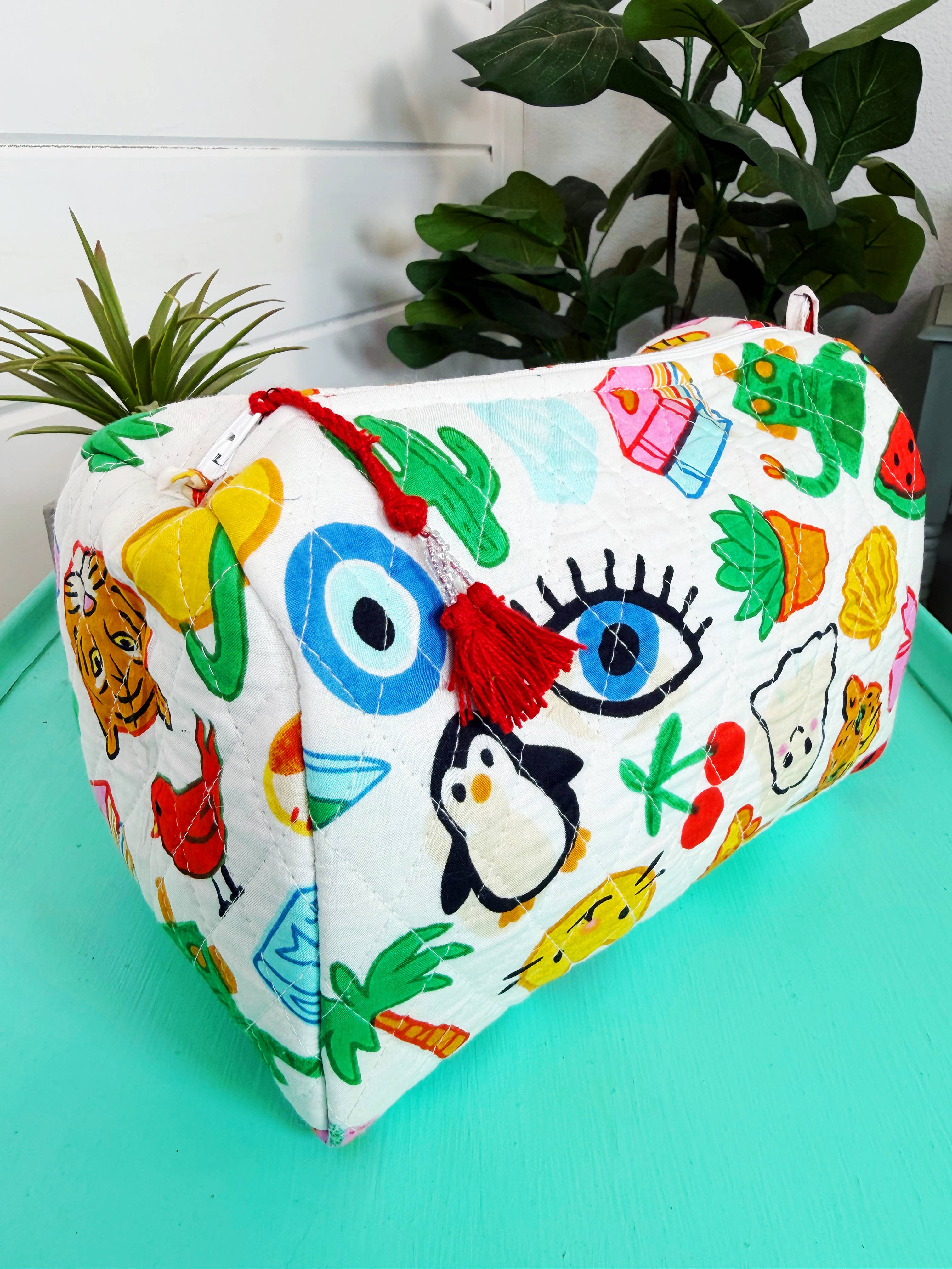 Quilted Toiletry Makeup Cosmetics Bags | Lucky Vibes White
