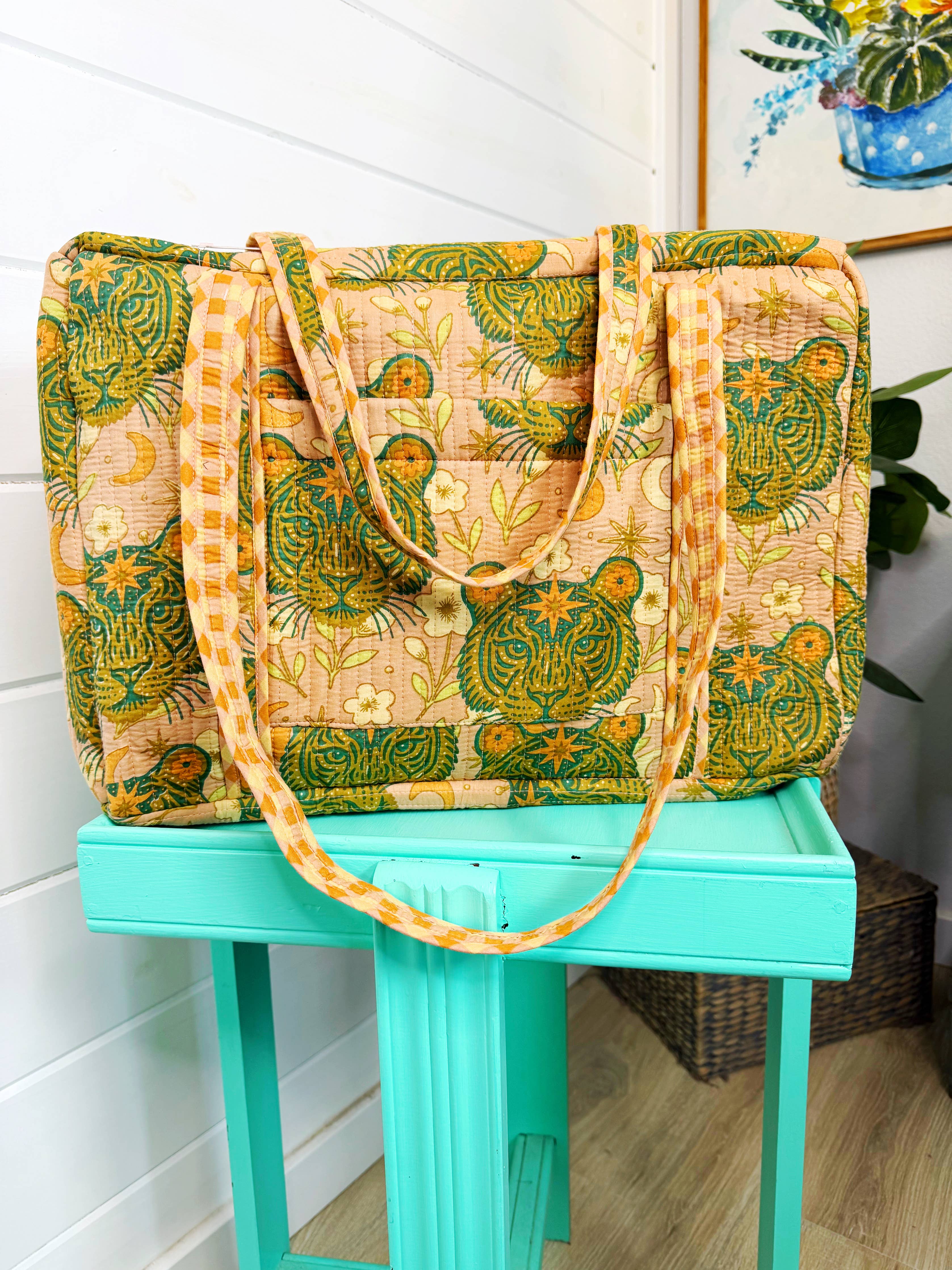 Quilted Weekender Duffle Bag - Sandstone Celestial Tiger