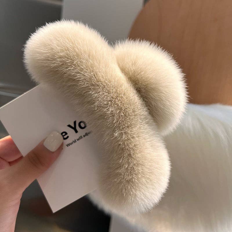 Furry plush hair claw clip for women
