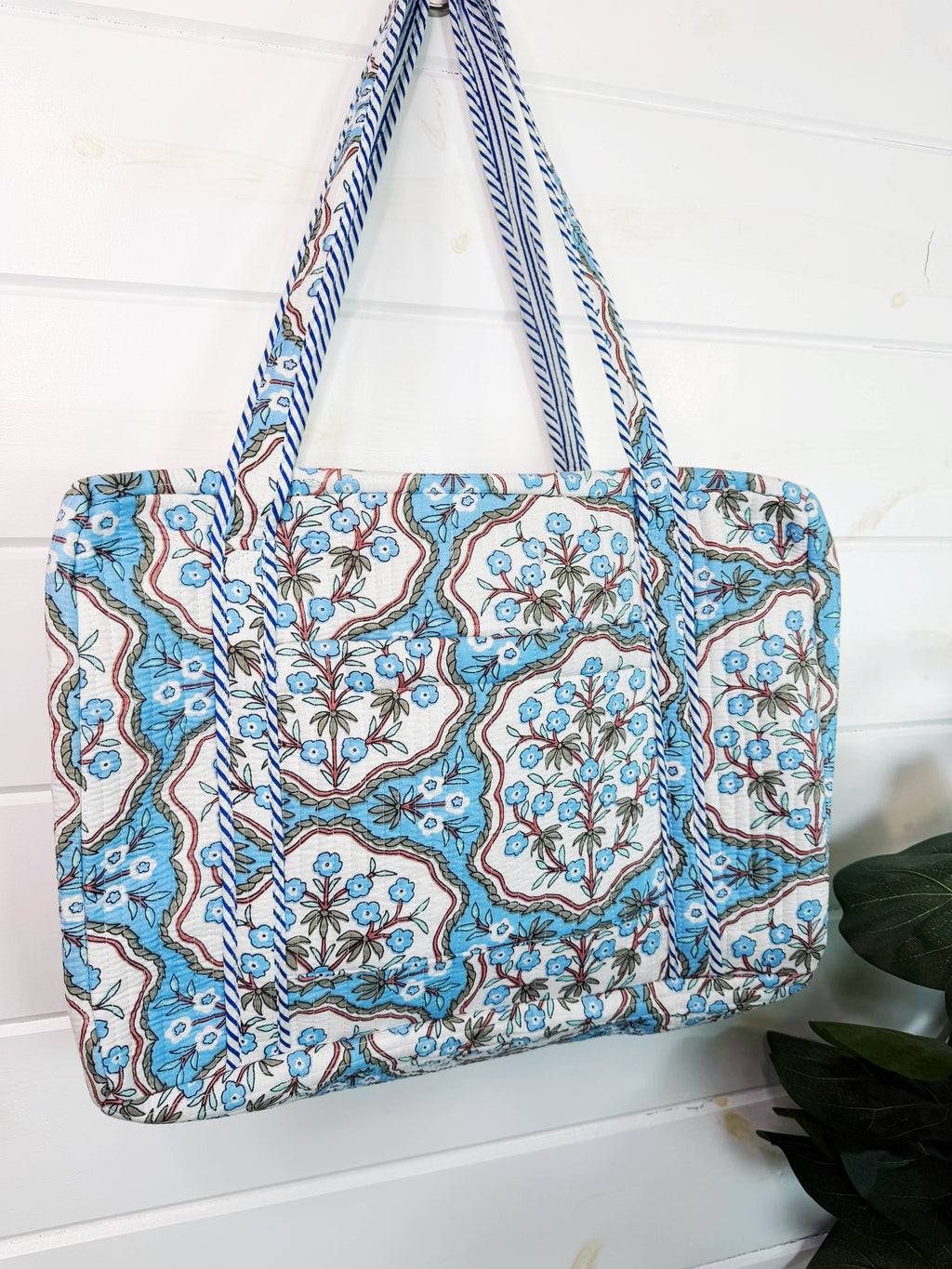 Quilted Weekender Duffle Bag | Blue Petals Floral Print