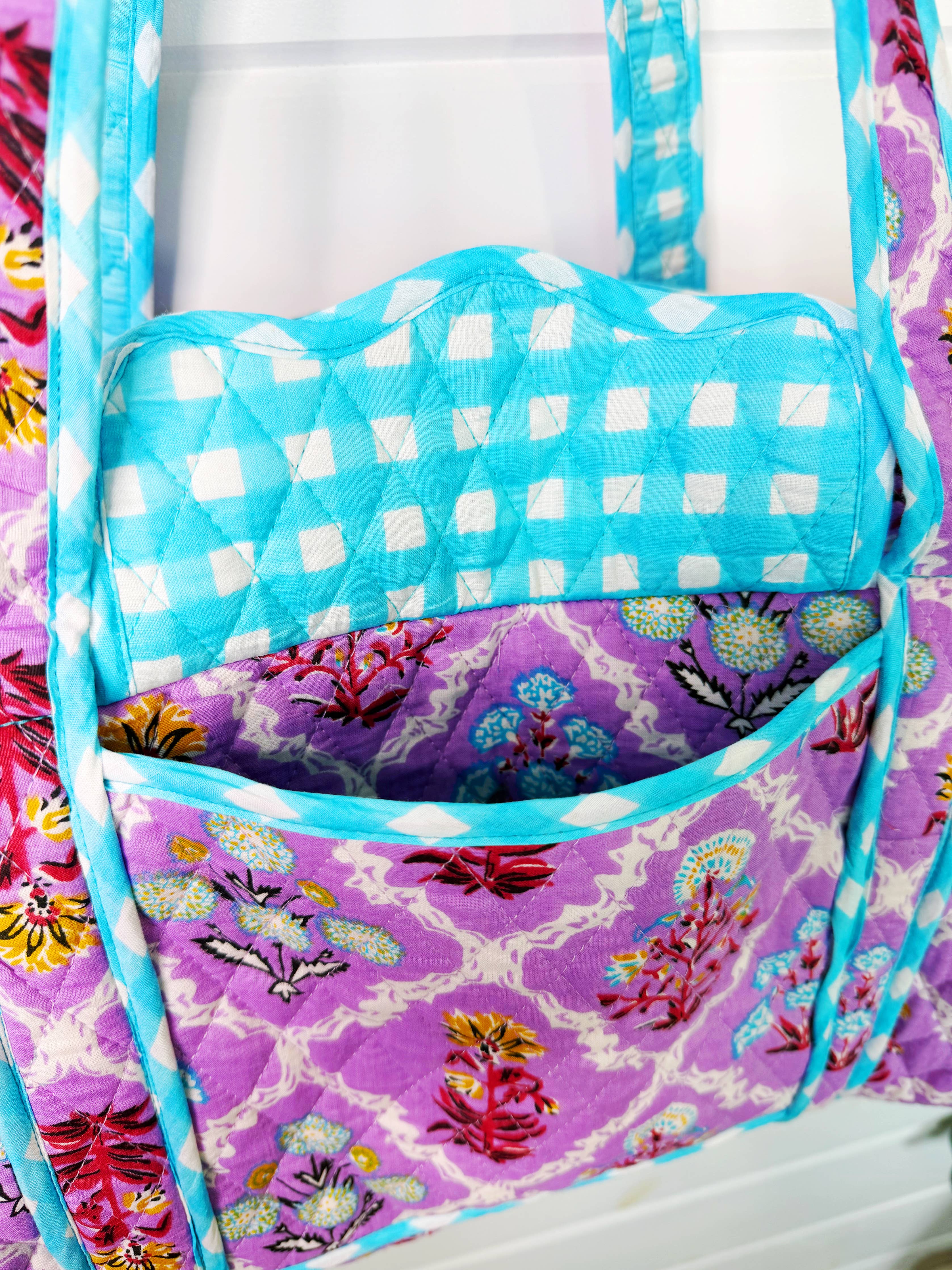 Quilted Mini Duffle Bag | Overnight Bag | Purple Wildflowers