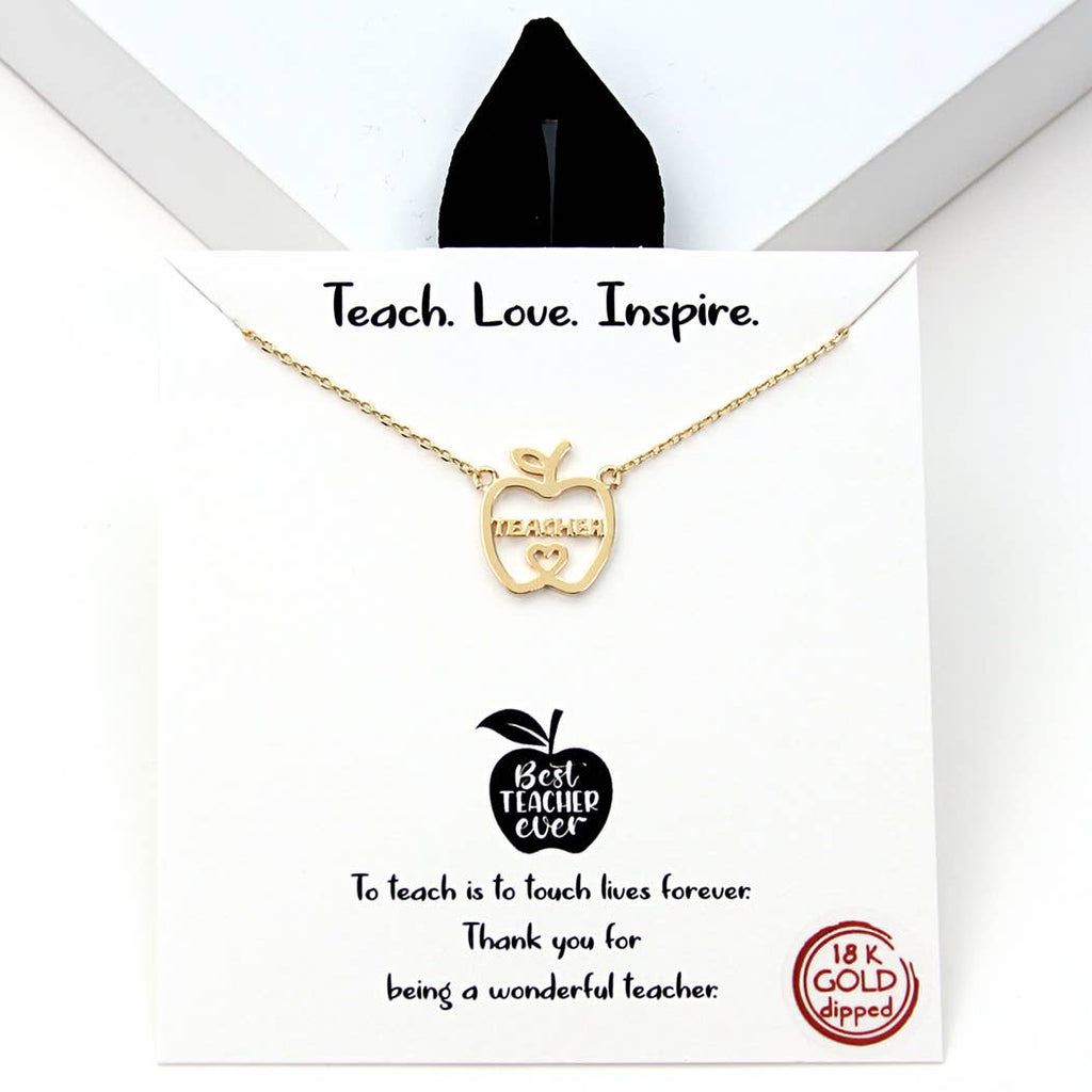 Gold-Dipped Teacher Apple-Shaped Charm Necklace