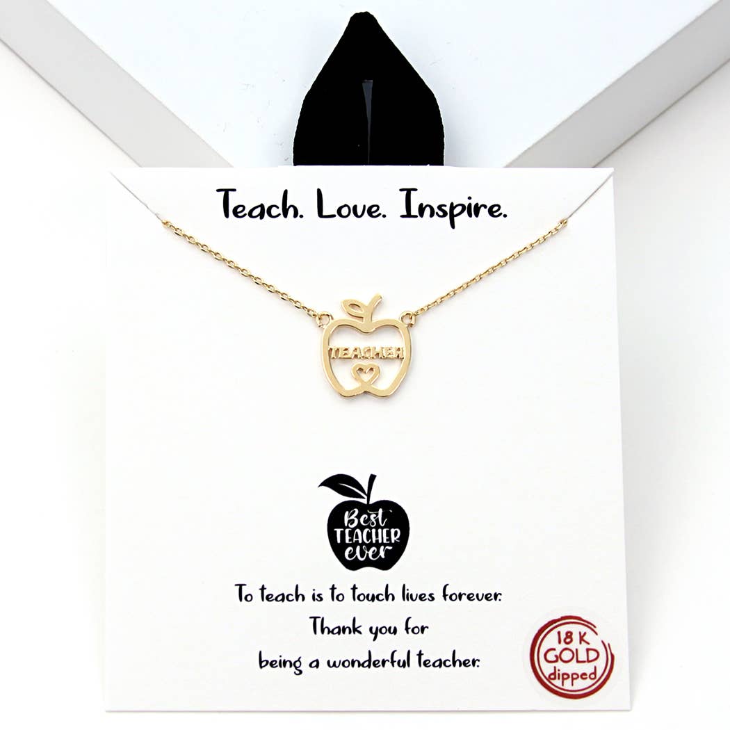 Gold-Dipped Teacher Apple-Shaped Charm Necklace