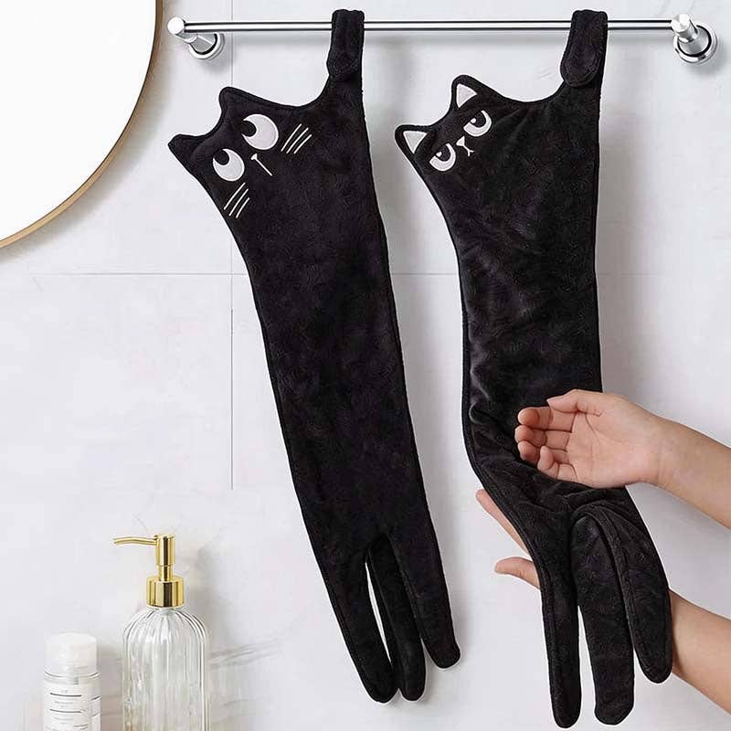 CouldNook Funny Long Cat Hanging Hand Towel - Super Absorbent Microfiber Towel