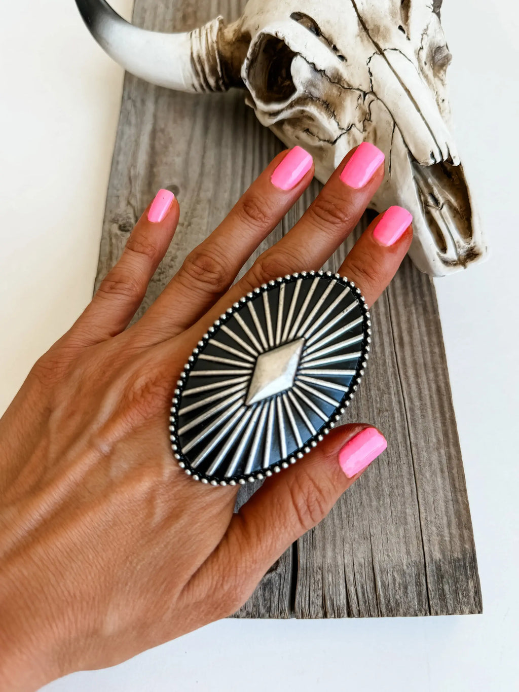 Western Large Concho Stone Cuff Ring 