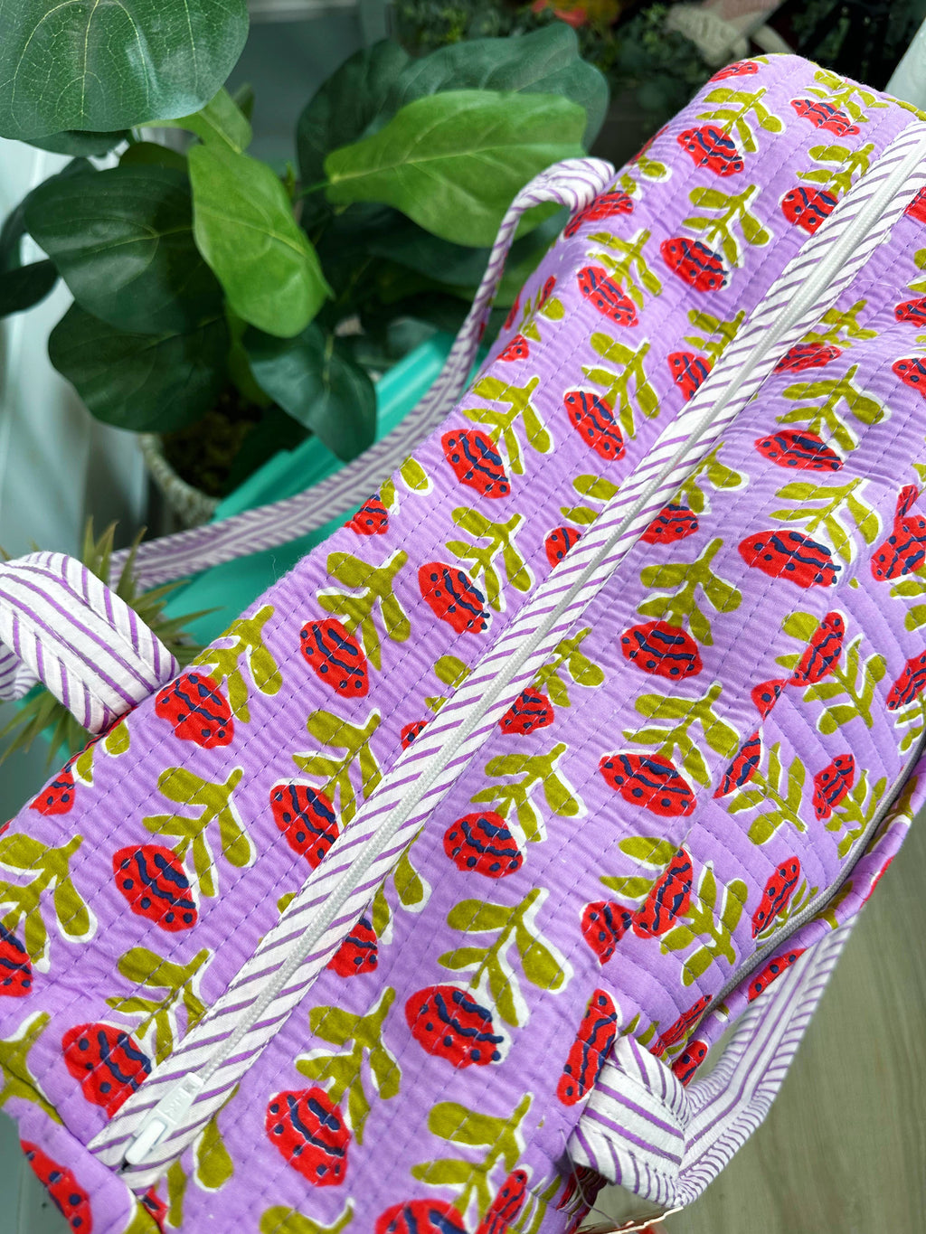 Quilted Duffle Bag | Weekender Travel Overnight Bag | Purple