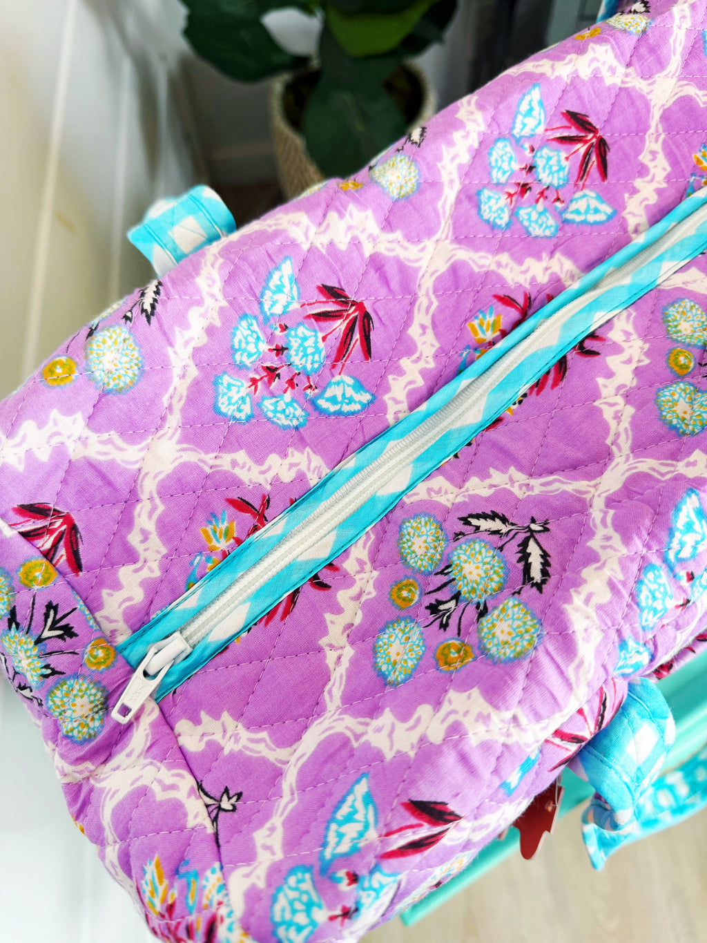 Quilted Duffle Bags | Weekender Bag | Purple Wildflowers