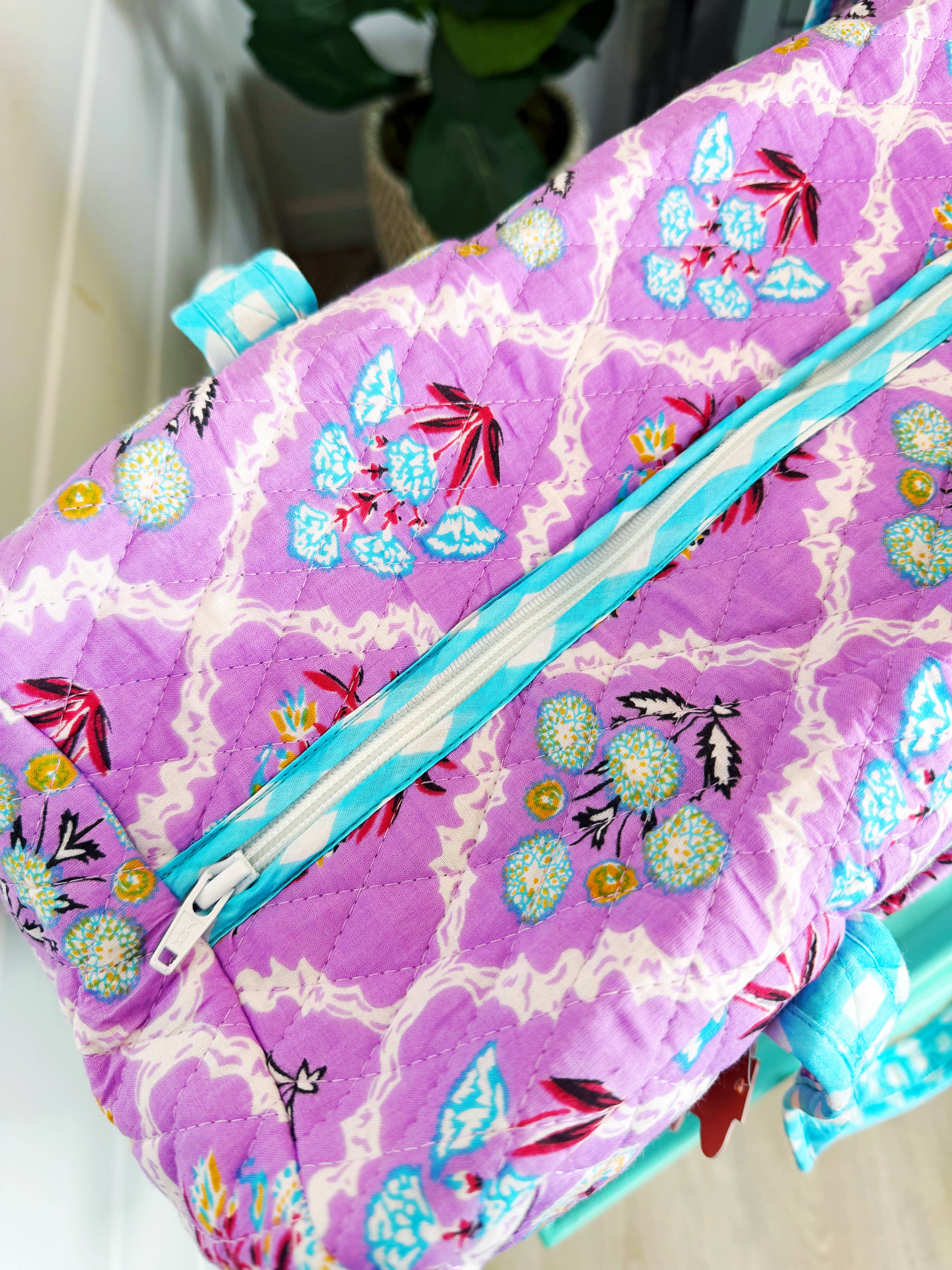 Quilted Duffle Bags | Weekender Bag | Purple Wildflowers