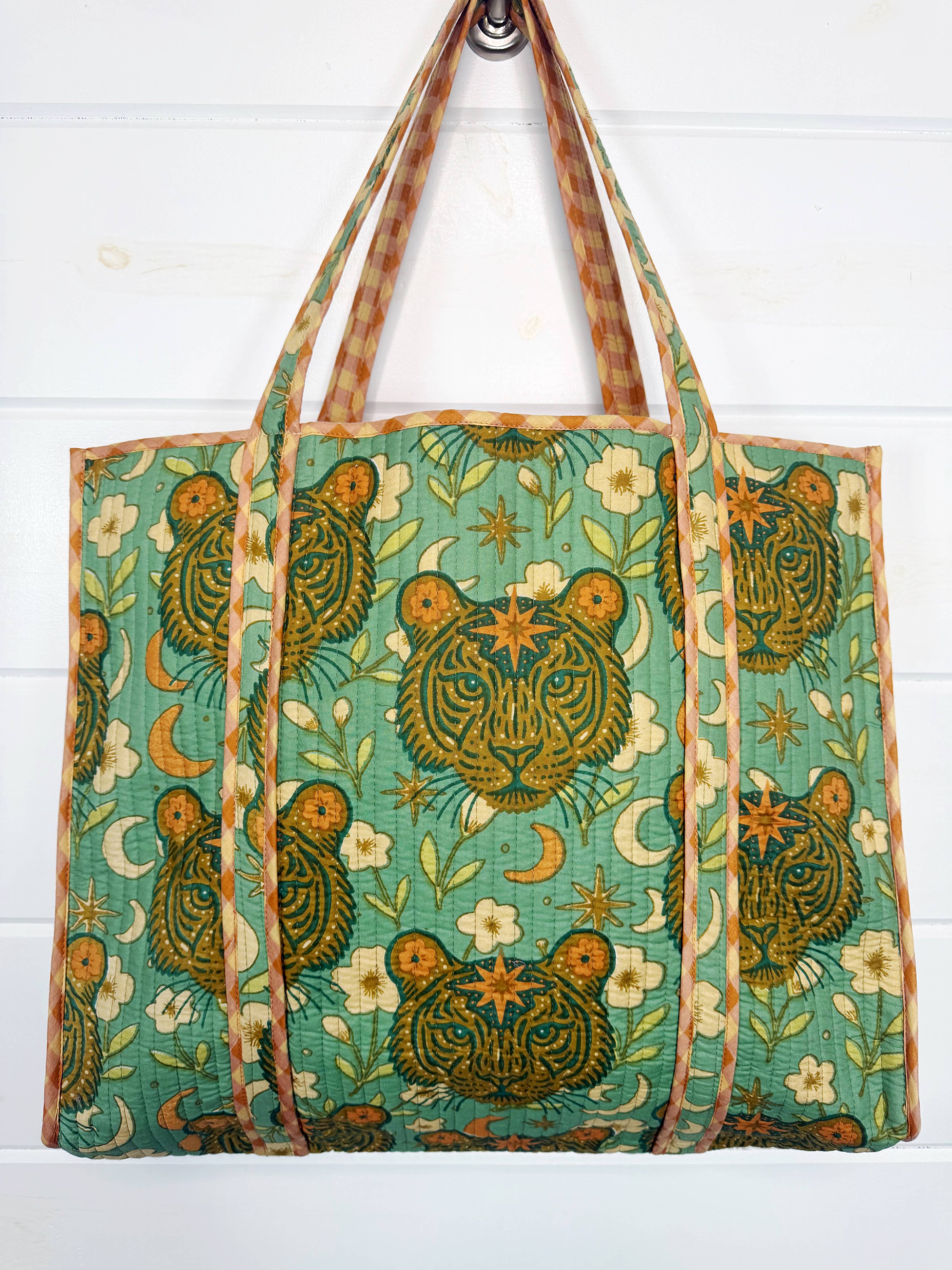 Large Tote Bags | Quilted Tote | Jade Celestial Tiger