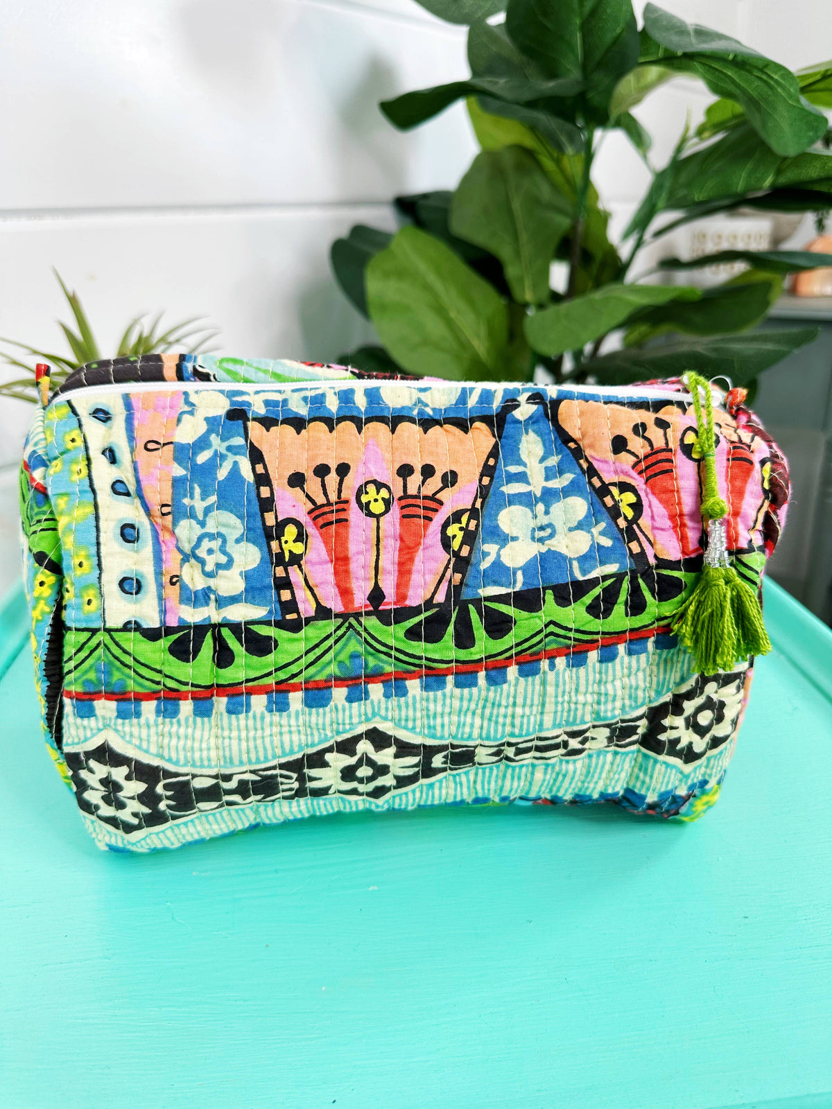 Quilted Makeup Bag, Toiletry Bag | Festival Print