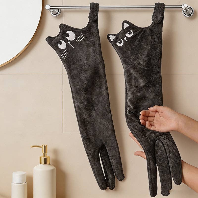 CouldNook Funny Long Cat Hanging Hand Towel - Super Absorbent Microfiber Towel