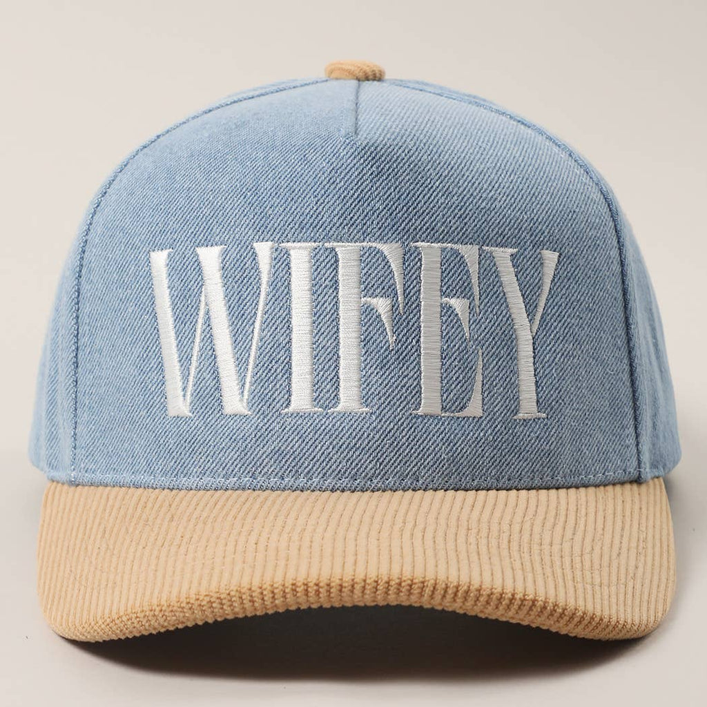 WIFEY Two-Tone Denim Corduroy Trucker Hat