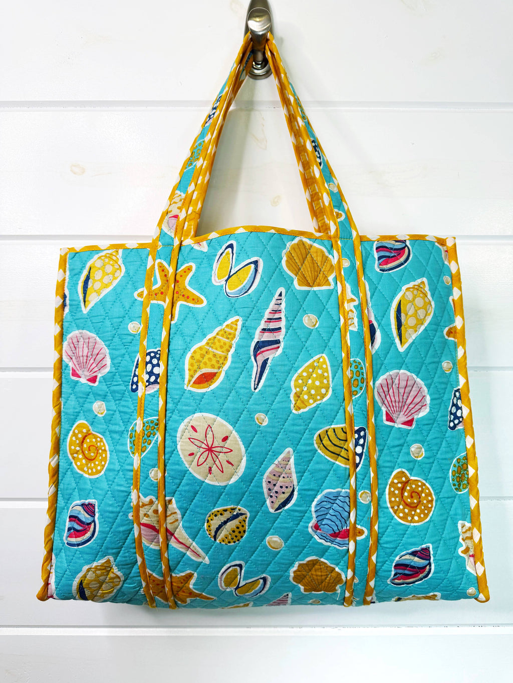 Quilted Tote Bag | Aqua Seashell | Large Shopping Tote Bag