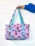 Quilted Mini Duffle Bag | Overnight Bag | Purple Wildflowers