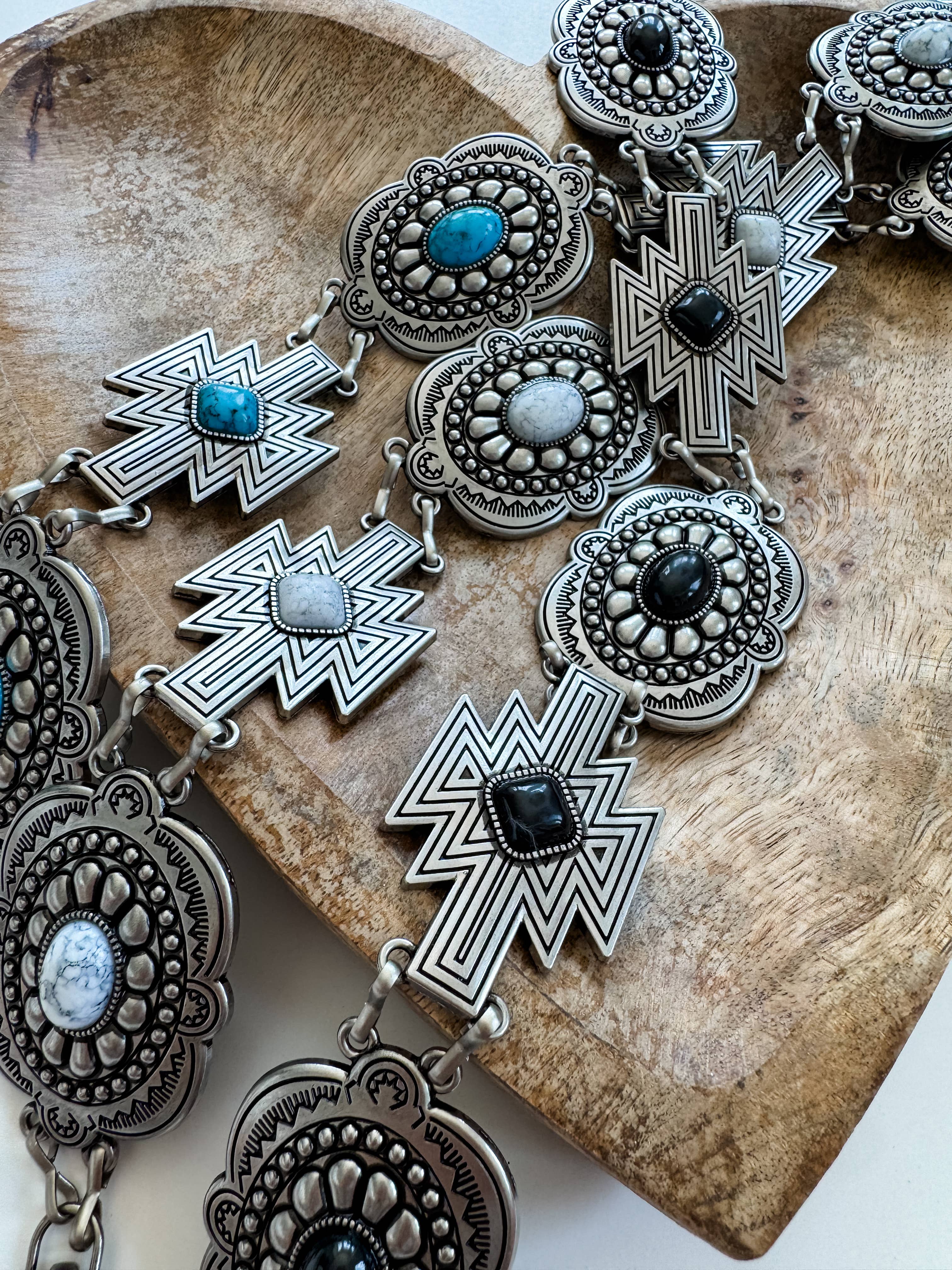 Western Concho Chain Belt – Vintage Silver Style