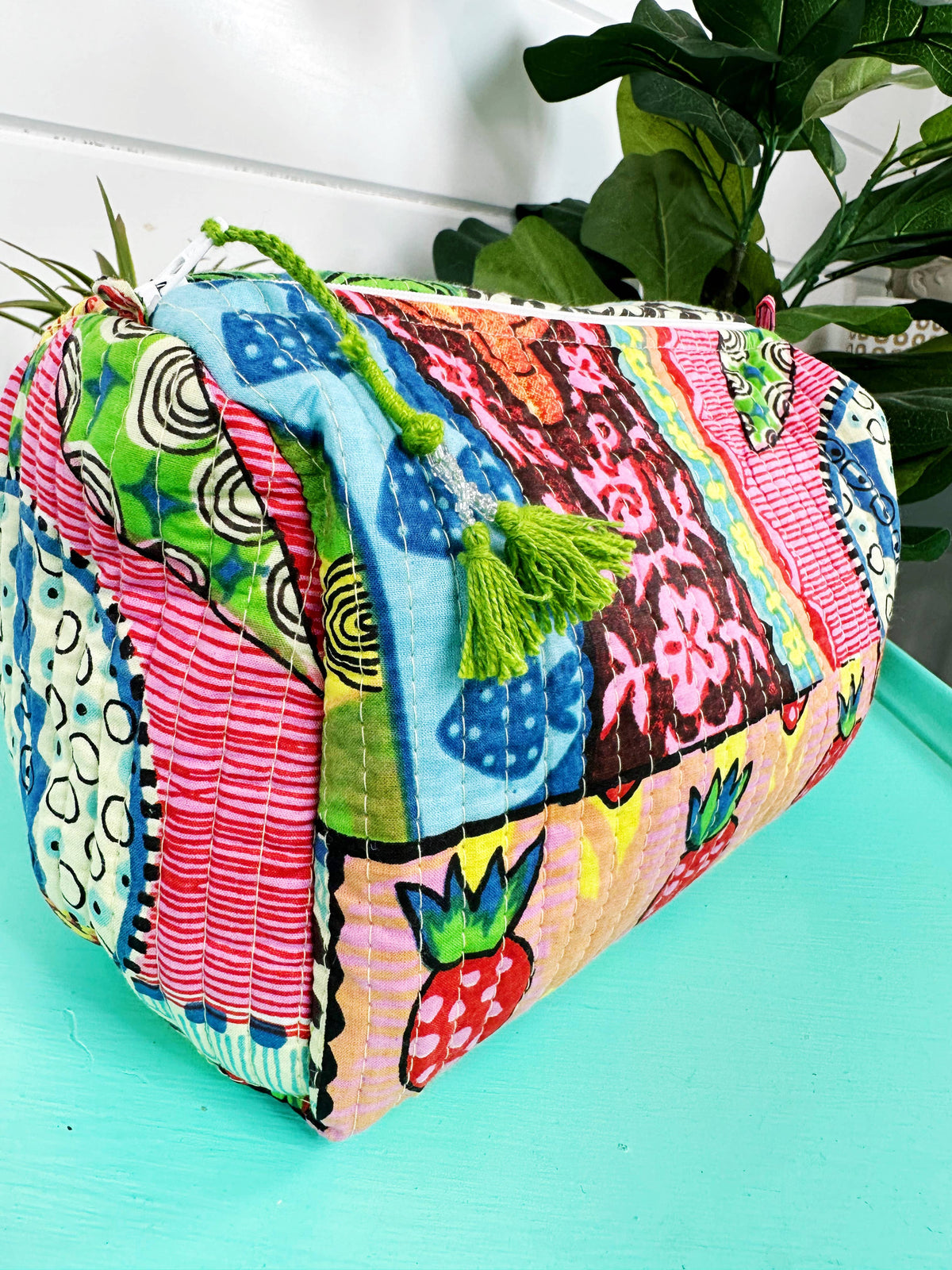 Quilted Makeup Bag, Toiletry Bag | Festival Print