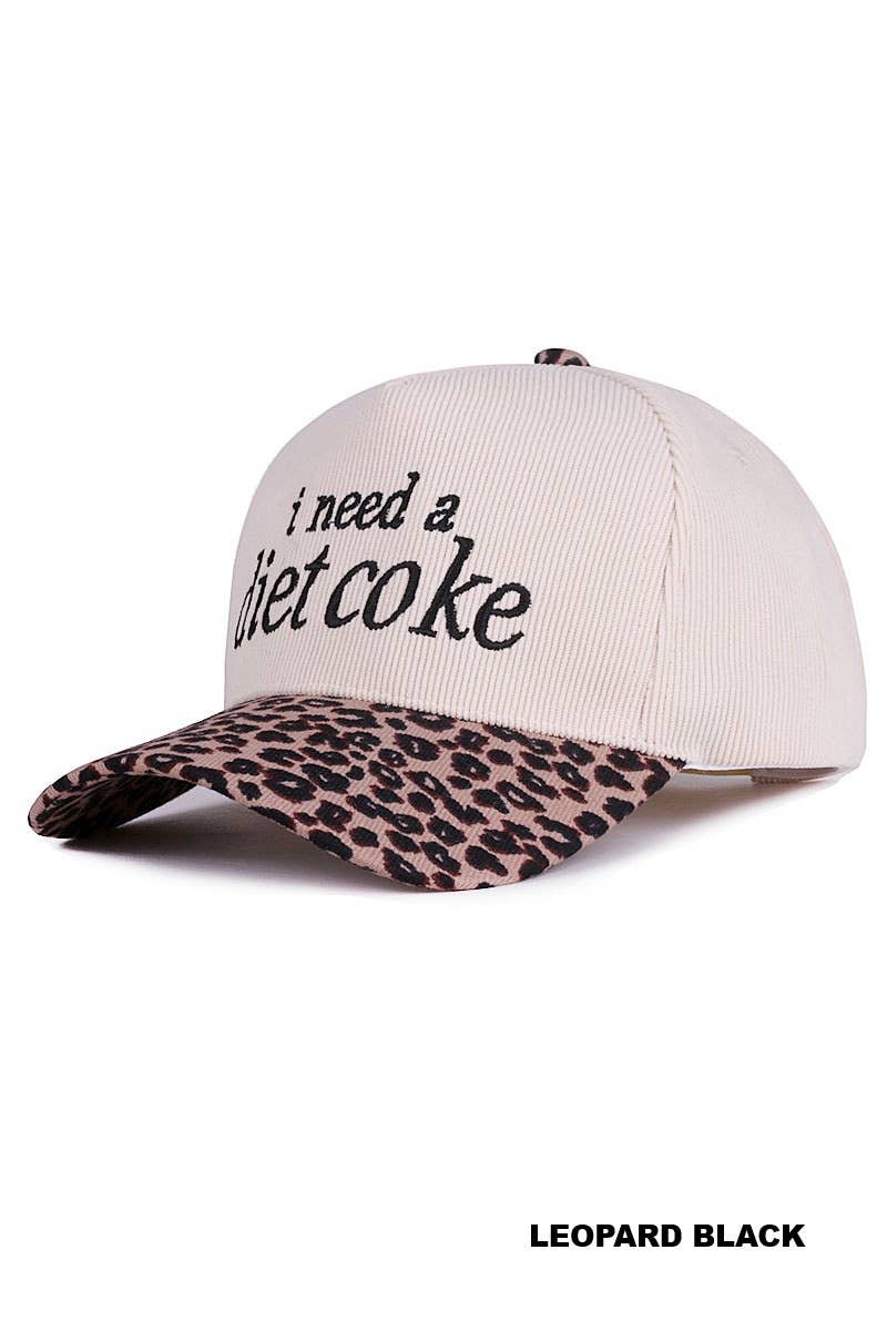 I Need A Diet Coke Two Tone Corduroy Cap - Zenana