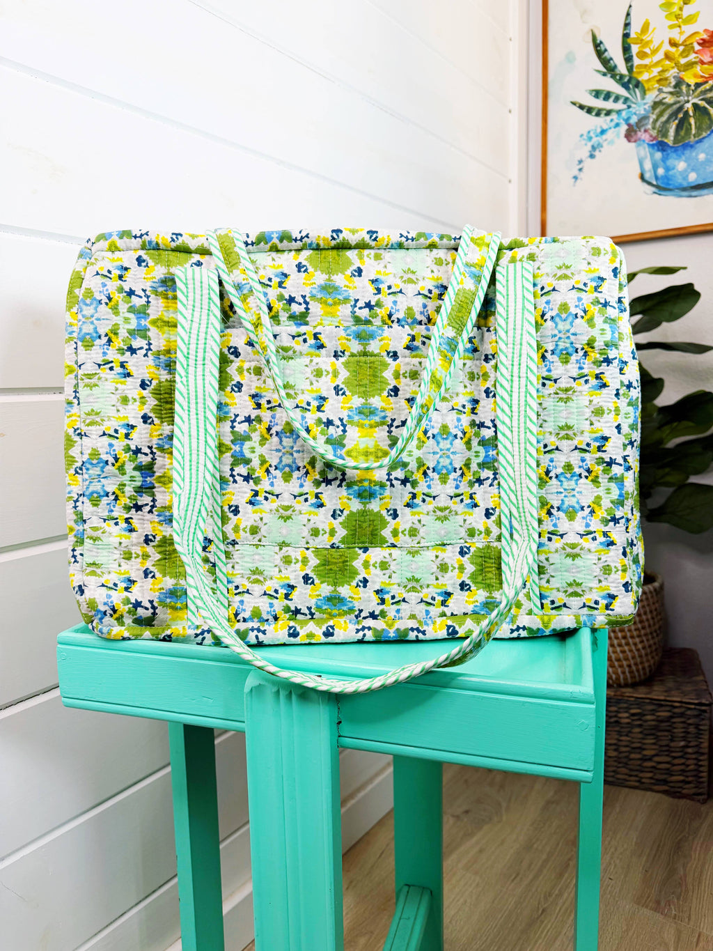 Quilted Overnight Bag | Weekender Duffle Bag | Aqua Tie Dye