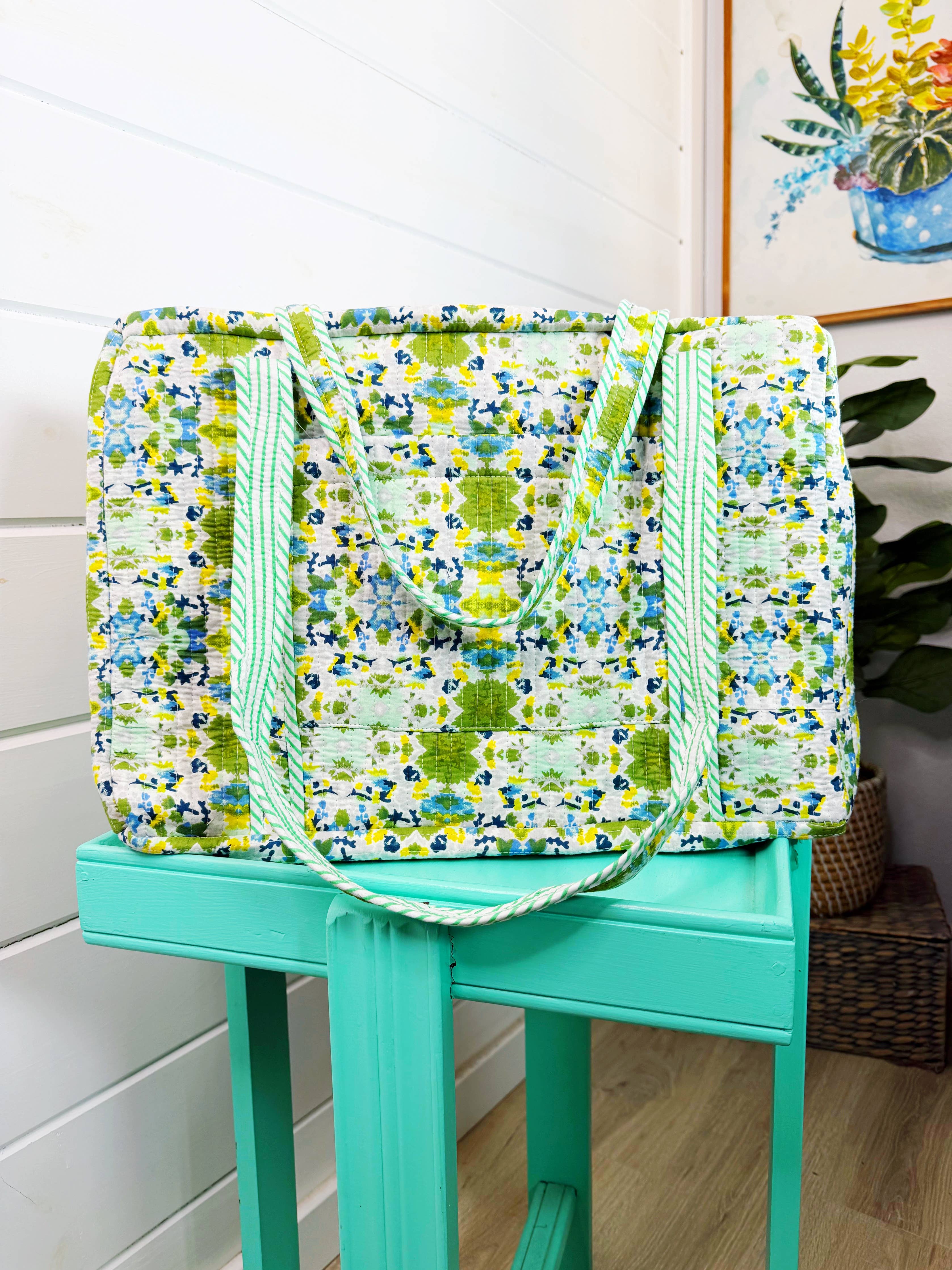 Quilted Overnight Bag | Weekender Duffle Bag | Aqua Tie Dye