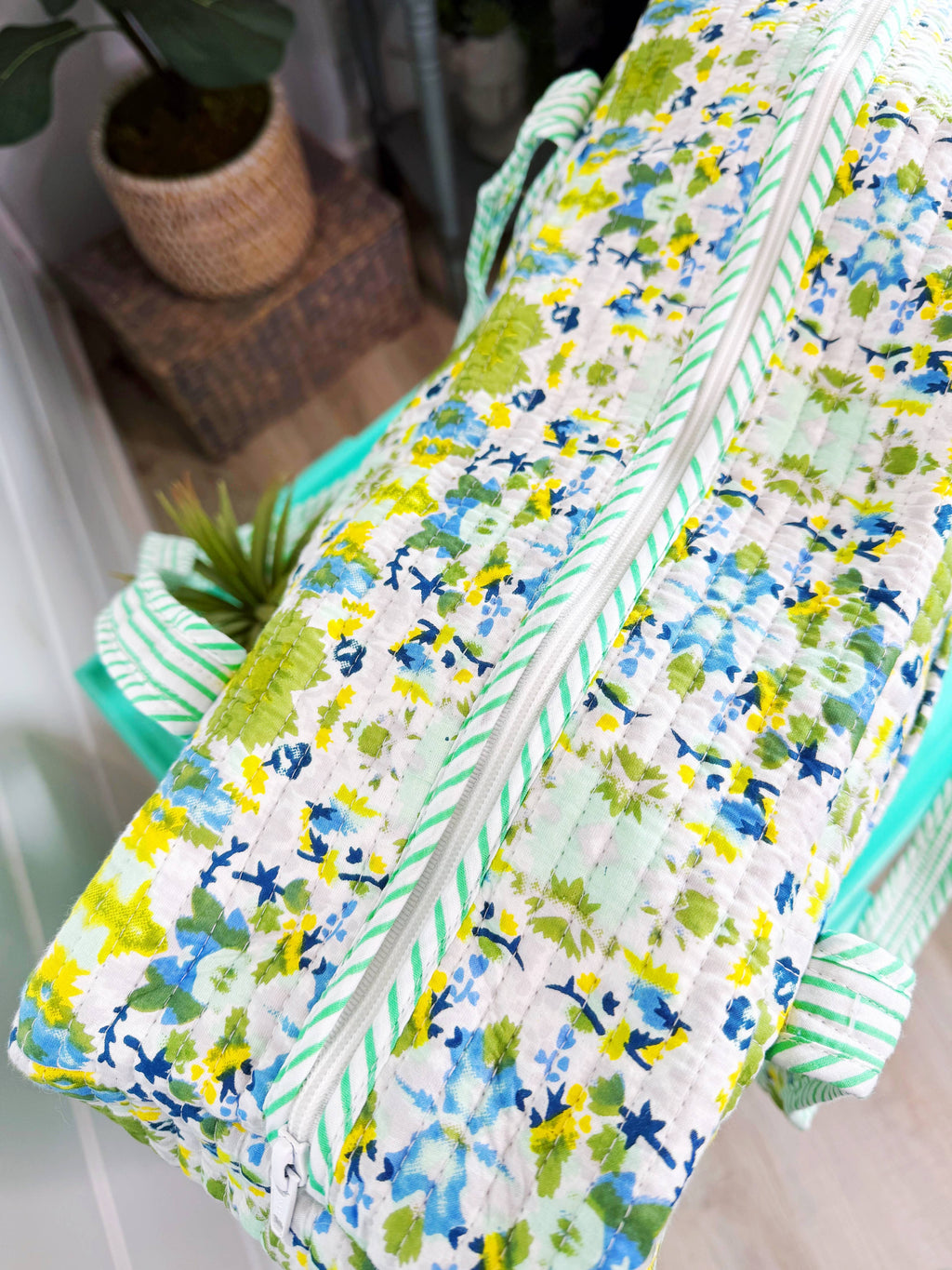 Quilted Overnight Bag | Weekender Duffle Bag | Aqua Tie Dye