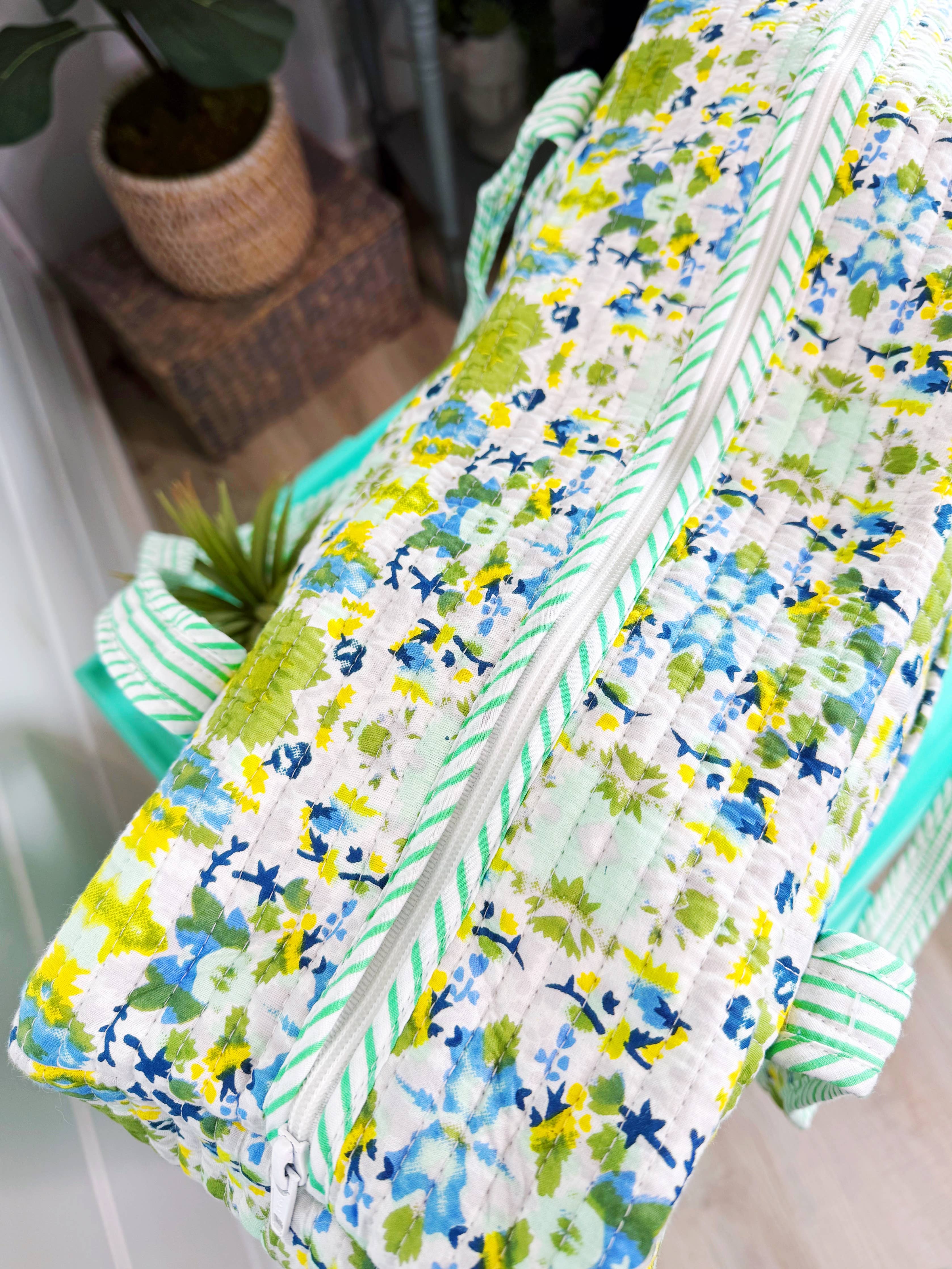 Quilted Overnight Bag | Weekender Duffle Bag | Aqua Tie Dye