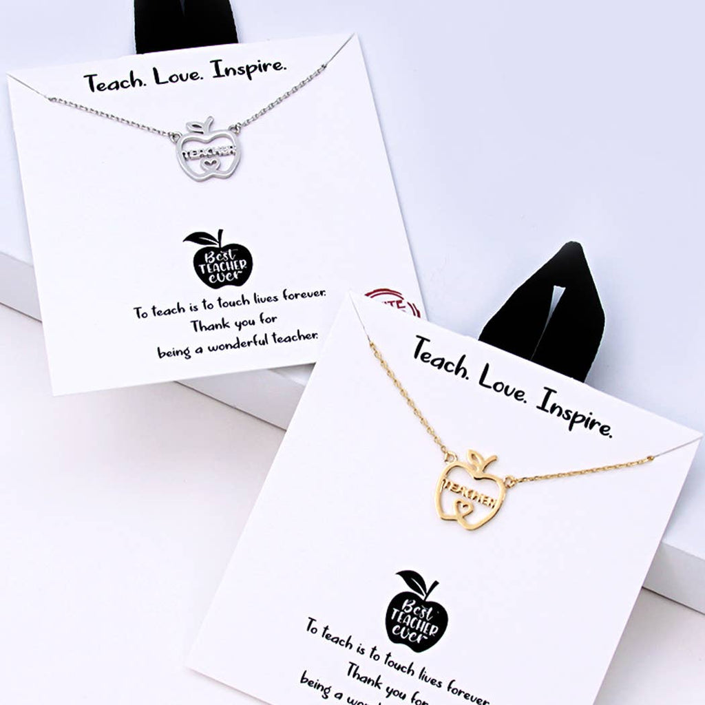 Gold-Dipped Teacher Apple-Shaped Charm Necklace