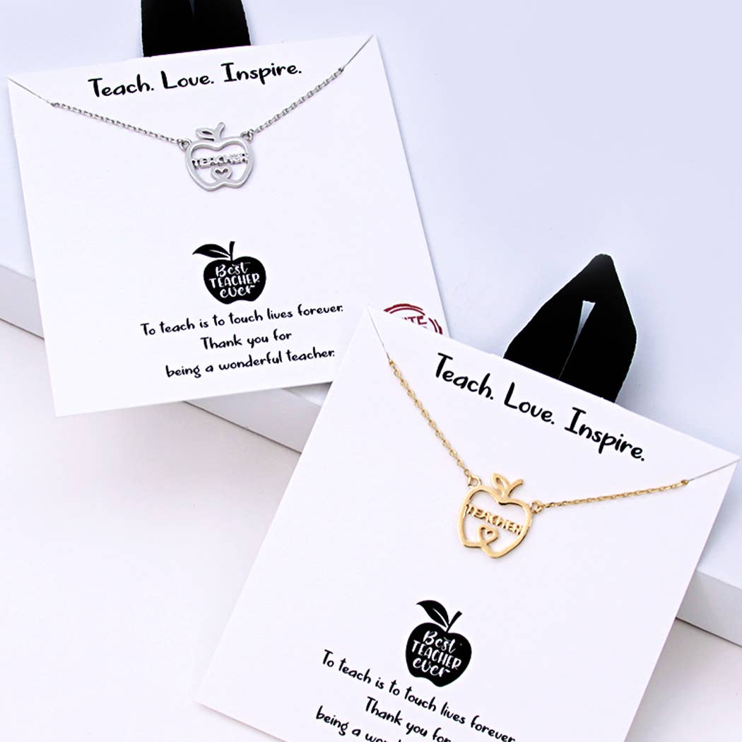 Gold-Dipped Teacher Apple-Shaped Charm Necklace