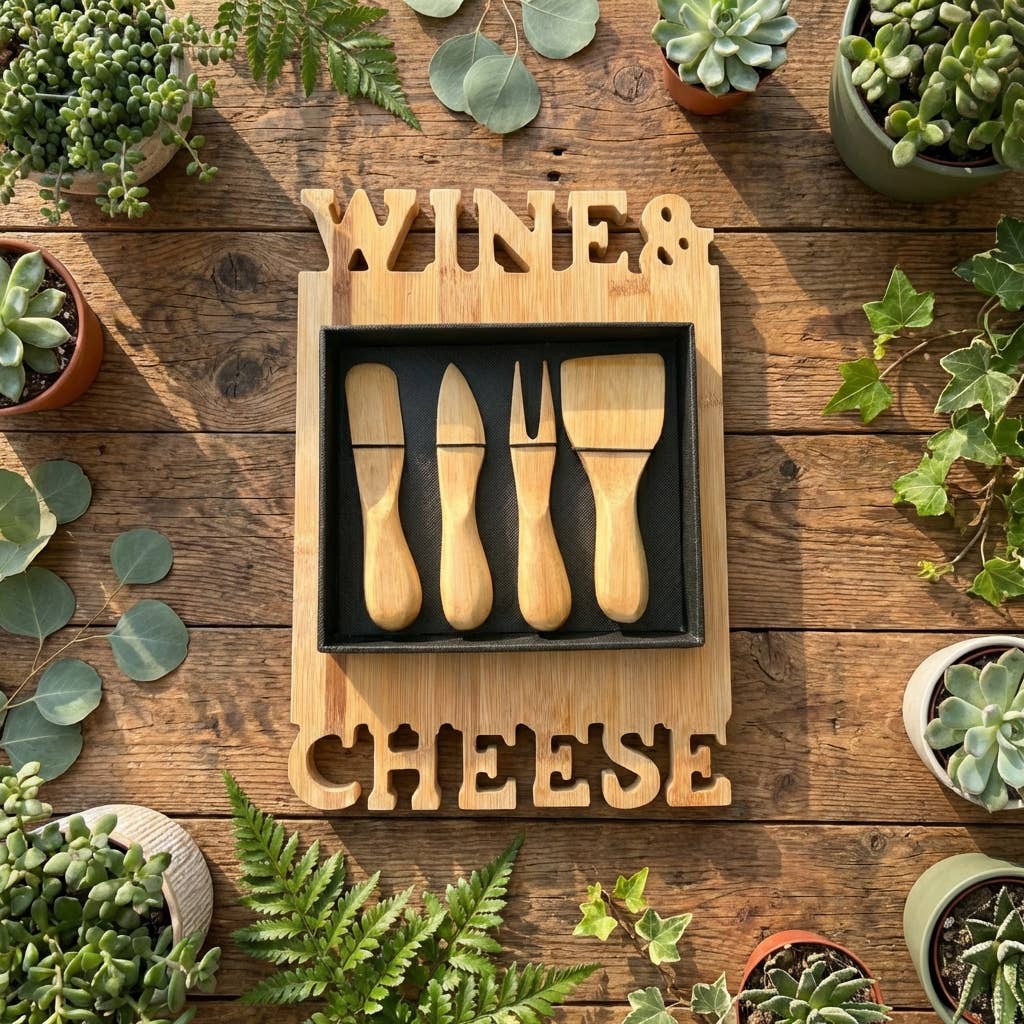 Wine & Cheese Cutting Board and Knife Bundle