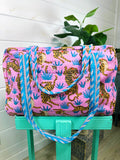 Quilted Overnight Bag | Large Size | Pink Blue Tiger Print