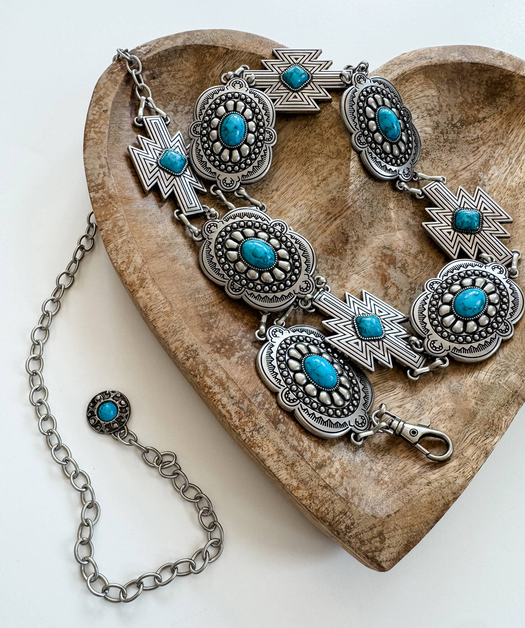 Western Concho Chain Belt – Vintage Silver Style