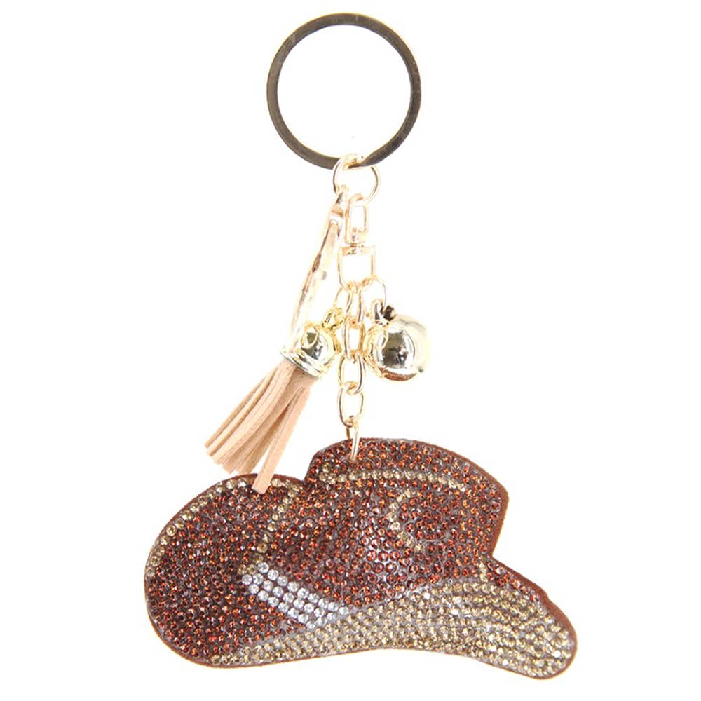 RHINESTONE WESTERN HAT KEYCHAIN WITH TASSEL, KC444X 539