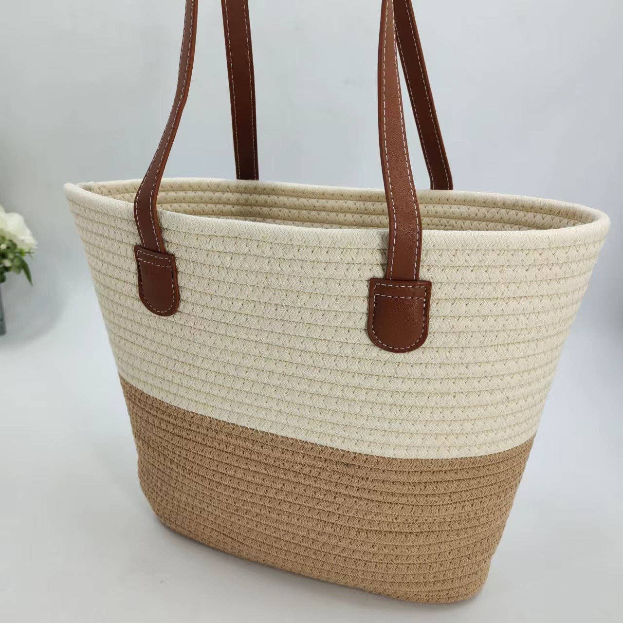 Women's Cotton Rope Woven Korean Style Shoulder Tote Bag