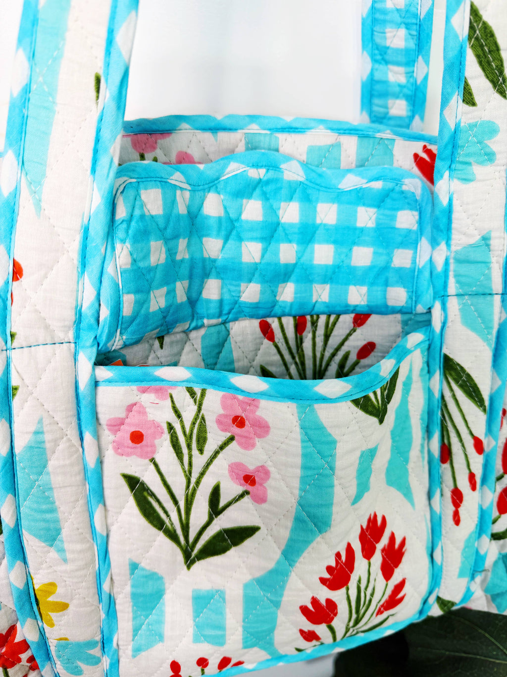 Quilted Mini Duffle Bag | Aqua Garden Party | Overnight Bag