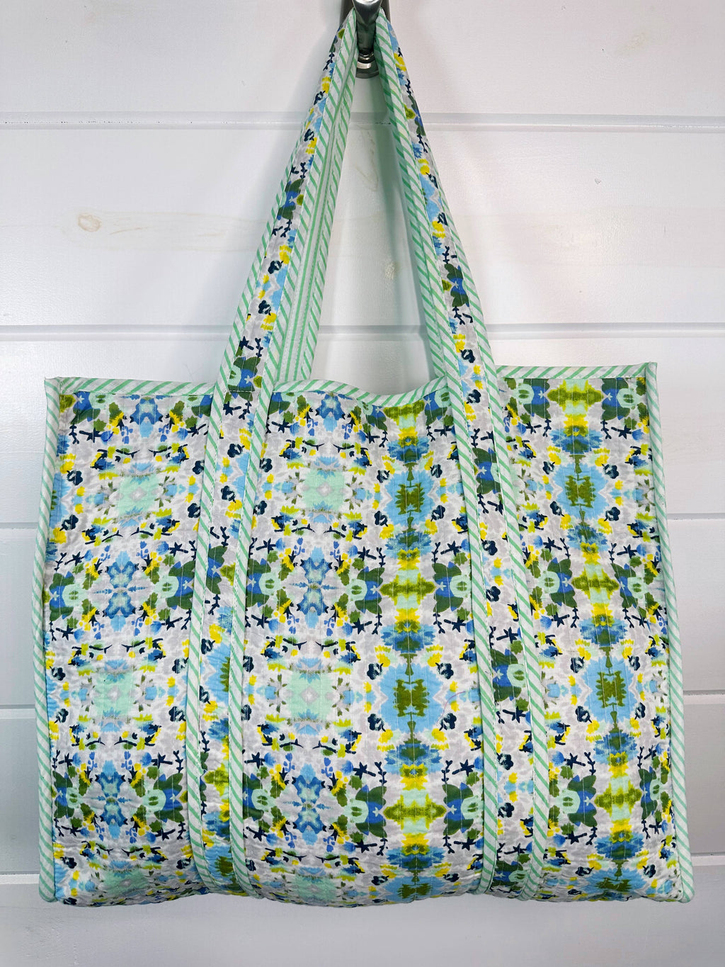 Large Tote Bags | Handmade Quilted Tote | Aqua Tie Dye