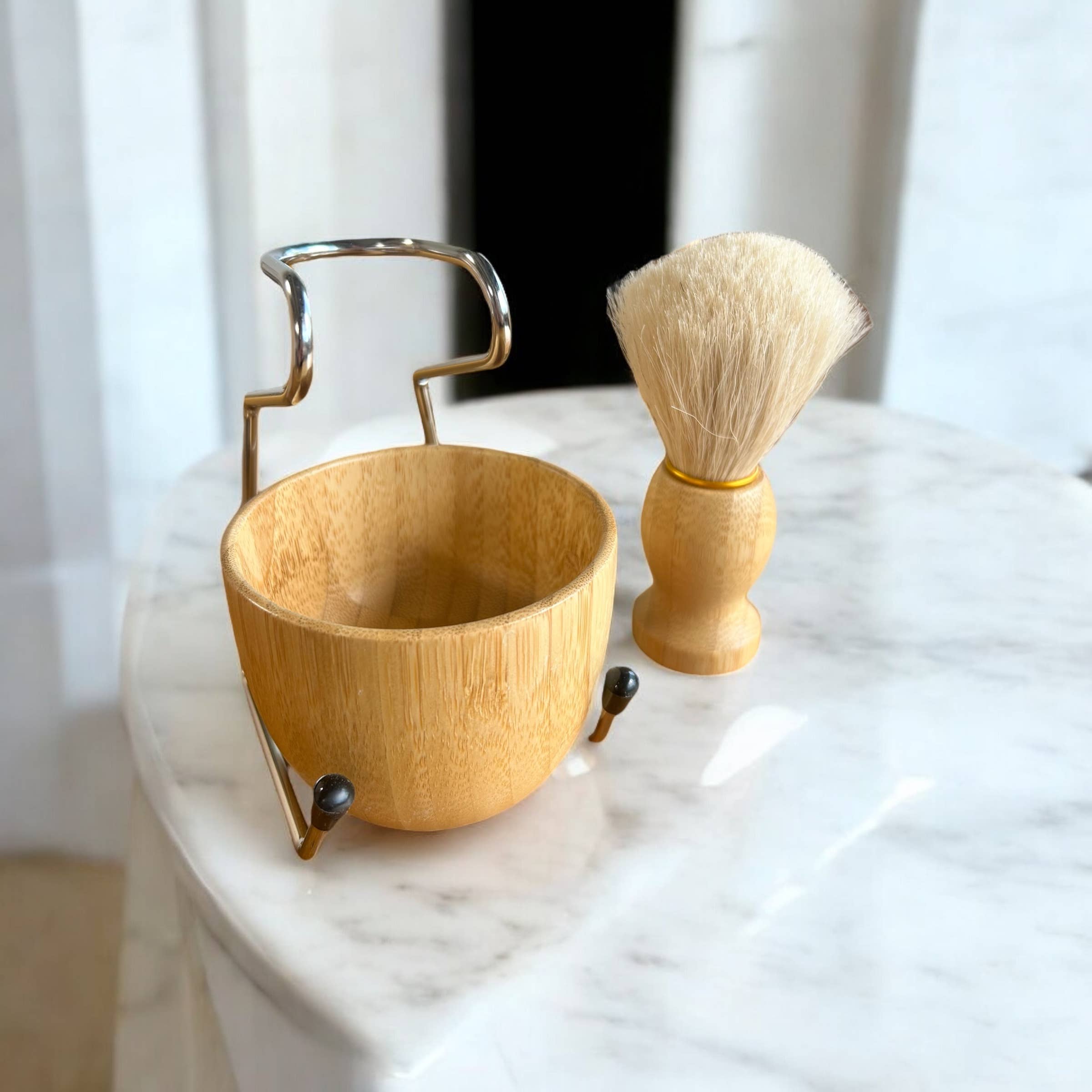 Natural Shaving Brush and Stand 3-in-1 Set |