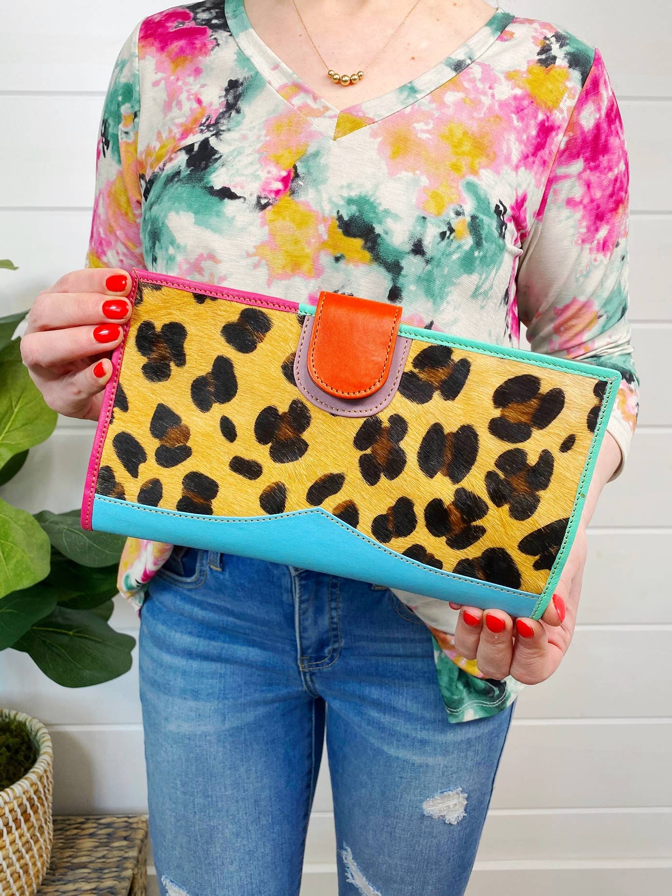 Colorful Cheetah Wallet | Nash Large Leather Travel Wallet