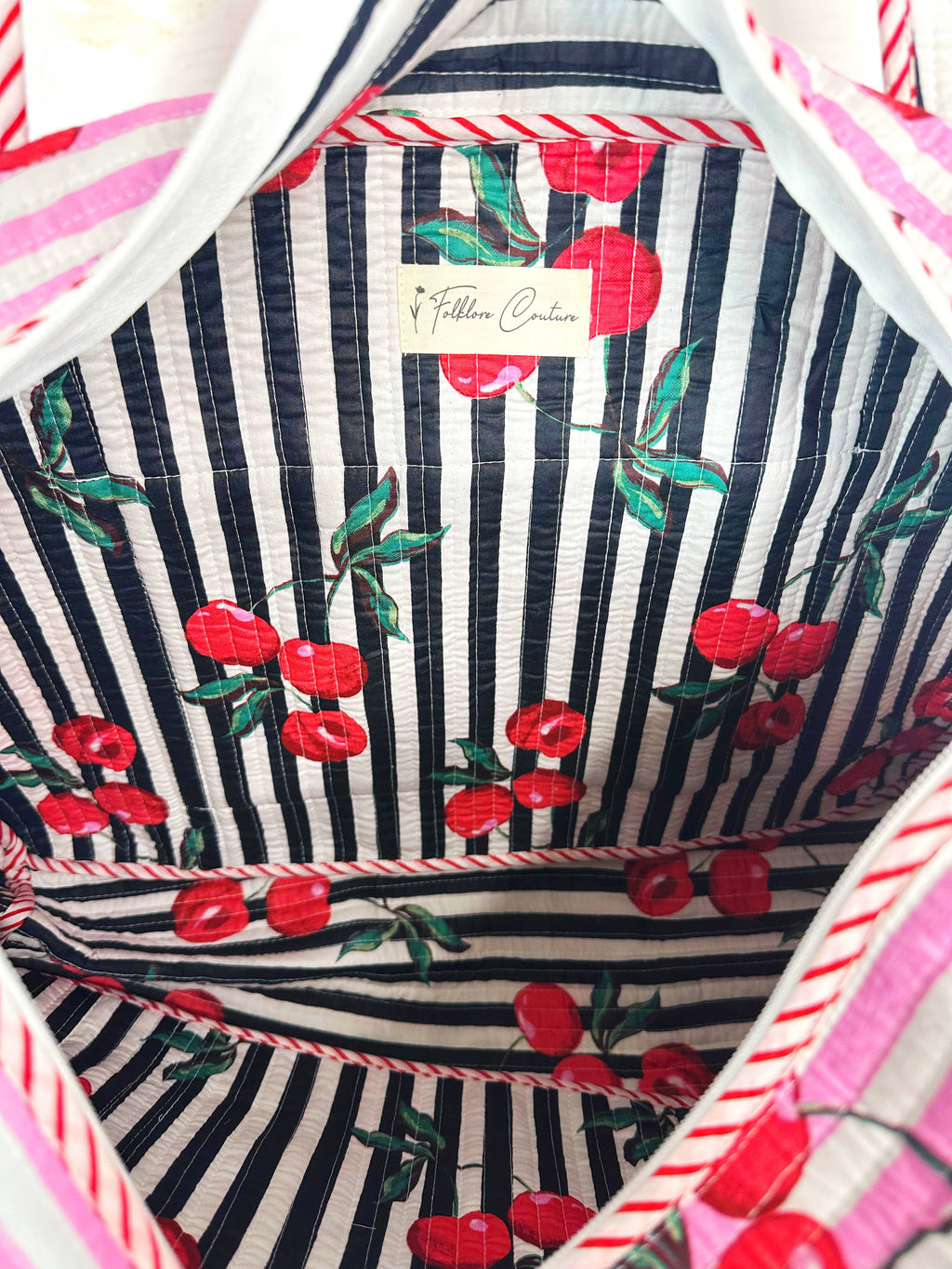 Quilted Duffle Bag | Weekender Travel Bags | Cherry Print