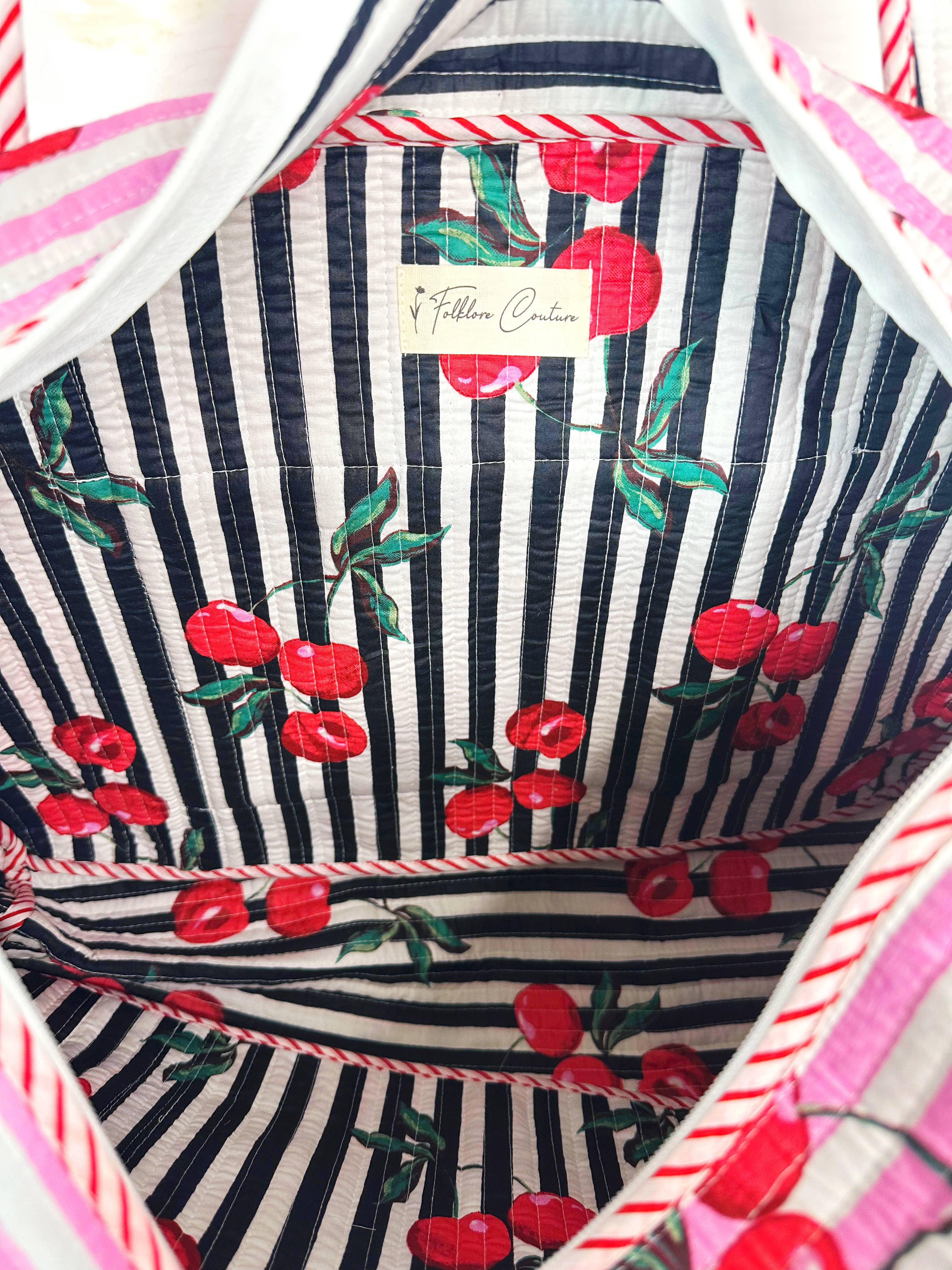 Quilted Duffle Bag | Weekender Travel Bags | Cherry Print