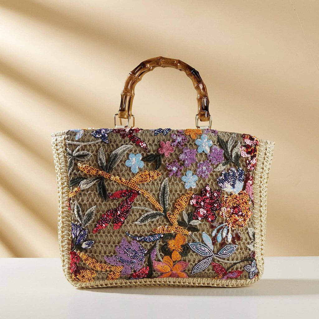 Embroidered Straw Large Capacity Tote Bag
