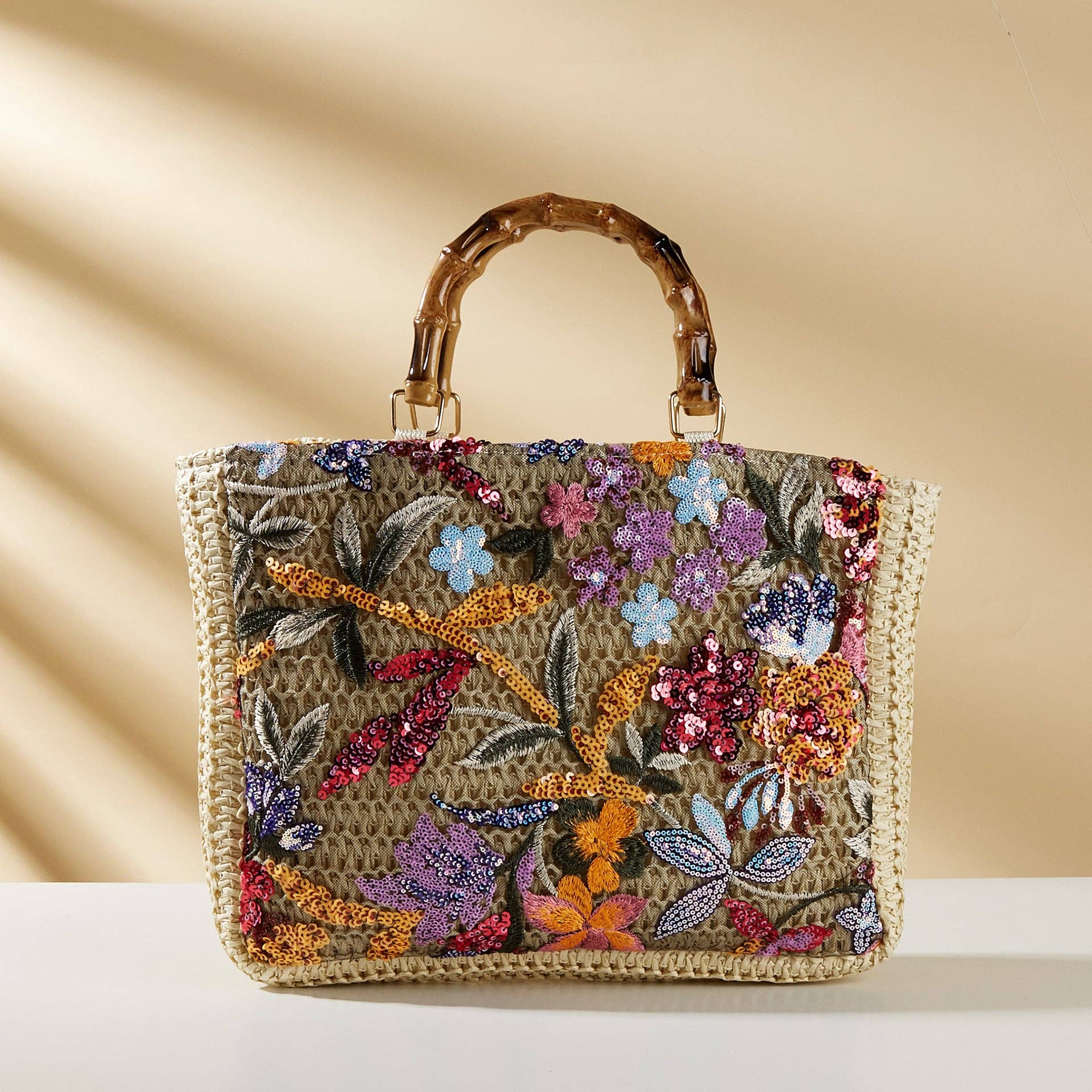 Embroidered Straw Large Capacity Tote Bag
