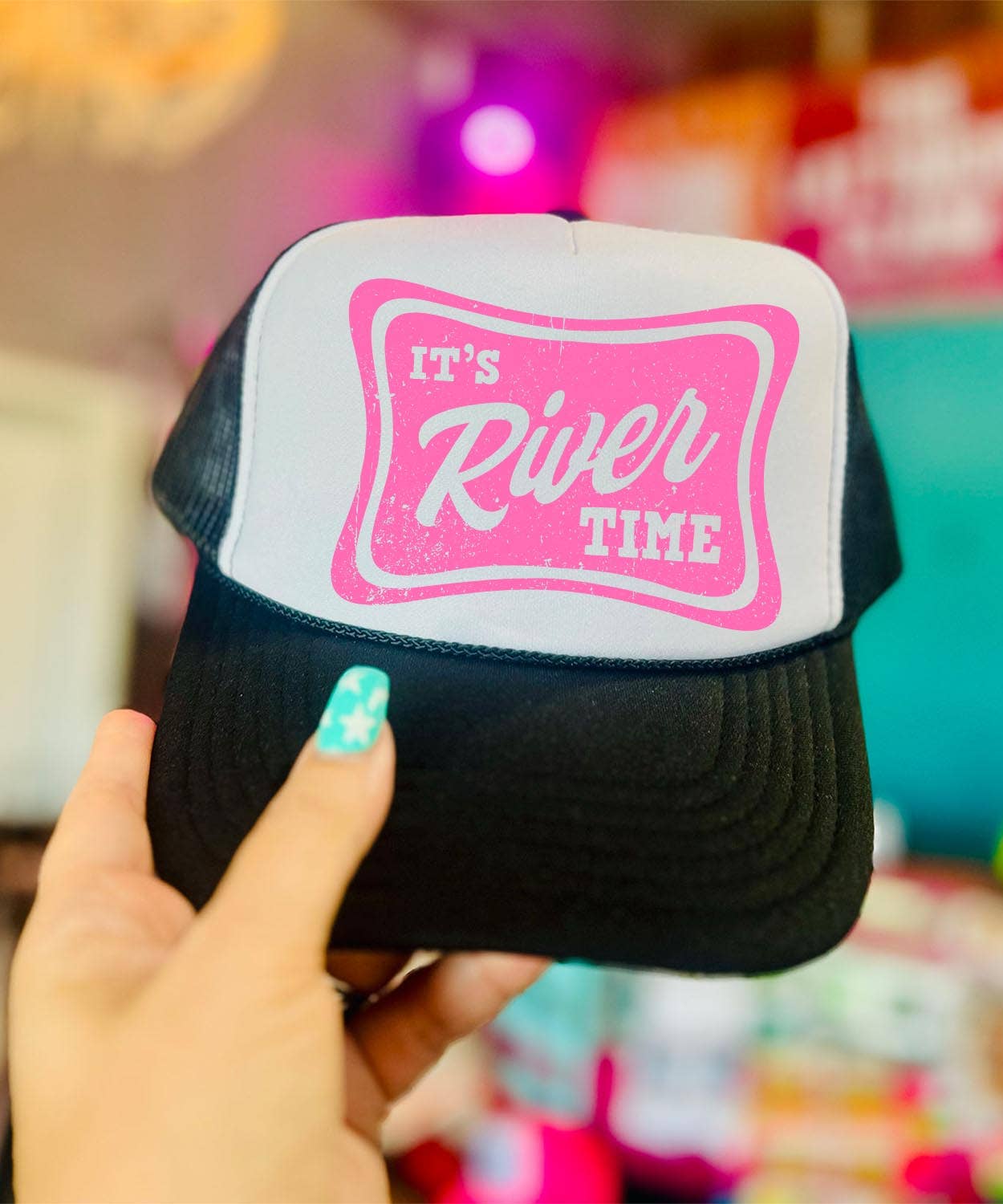 River Time Foam Otto Trucker - Black & White with Pink Design