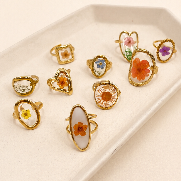 18K STAINLESS STEEL TARNISH FREE FLORAL RINGS | 40R104