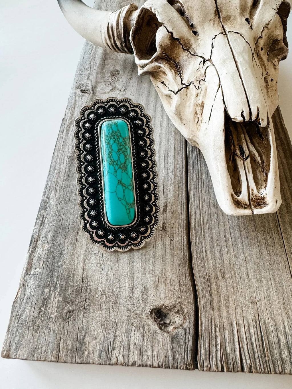 Western Large Concho Stone Cuff Ring 