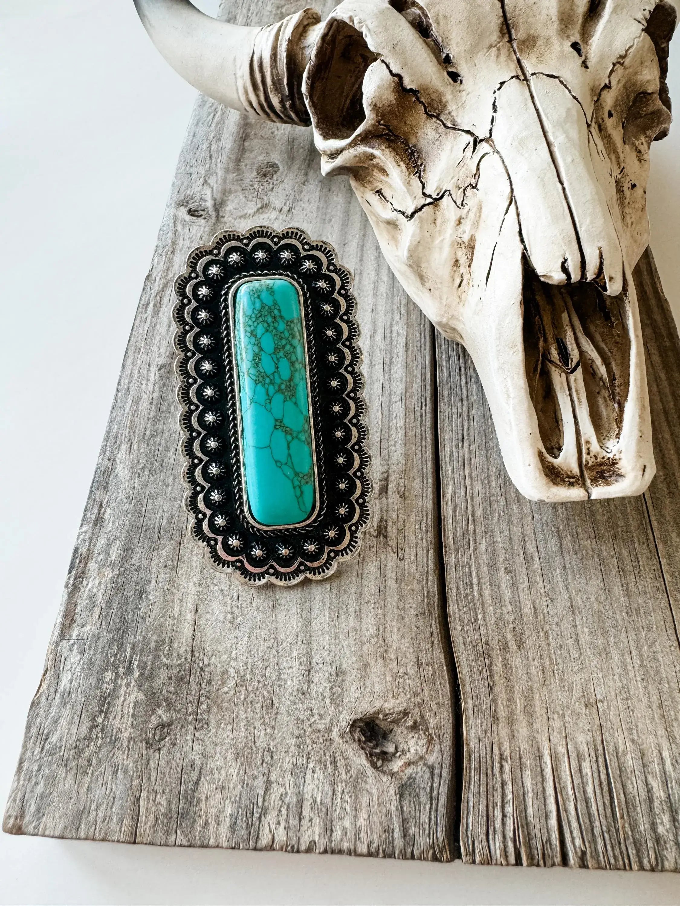 Western Large Concho Stone Cuff Ring 