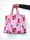 Quilted Tote Bag | Cherry Tote | Large Shopping Tote Bag